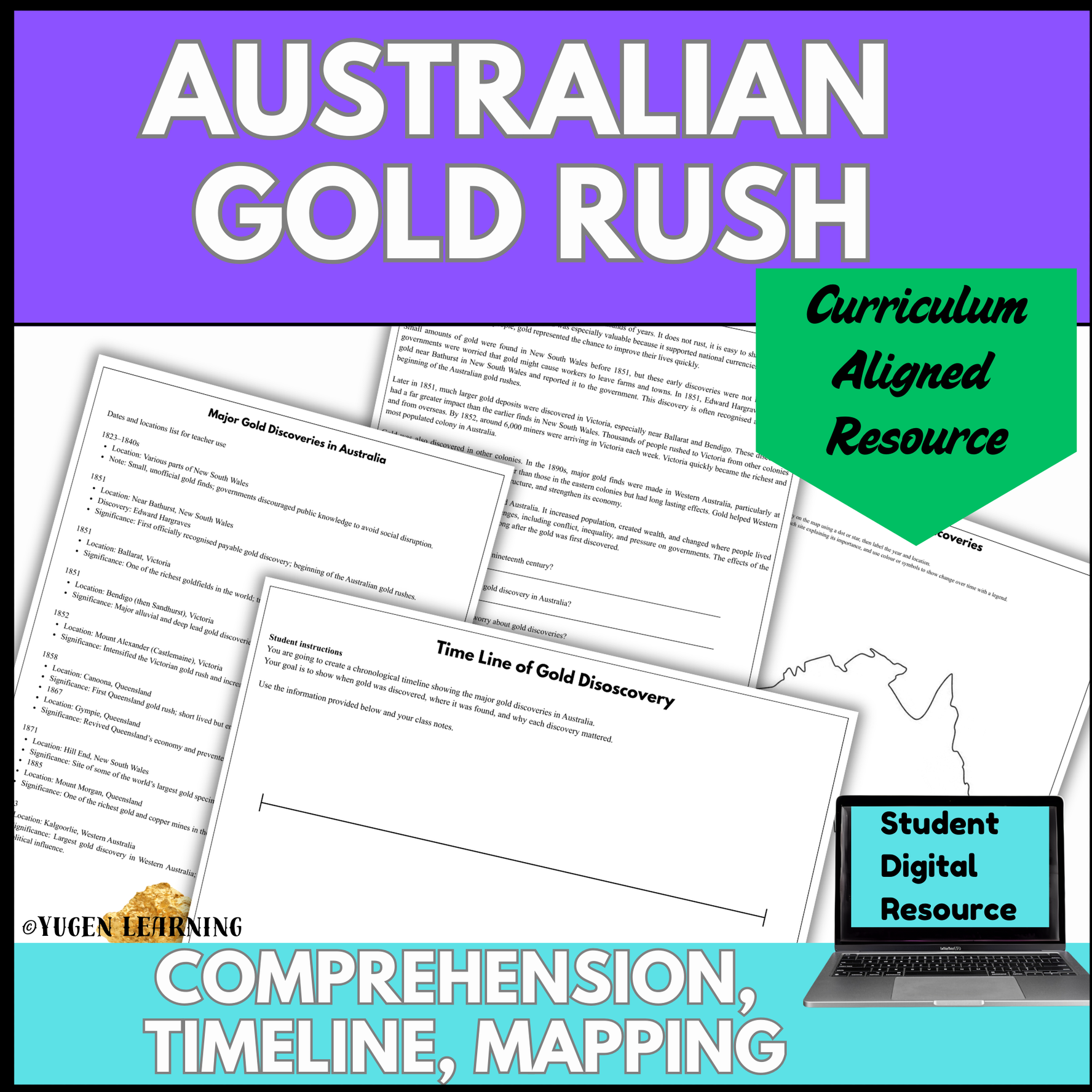 Australian History Gold Rush: Discovery of Gold Lesson (Digital & Printable)