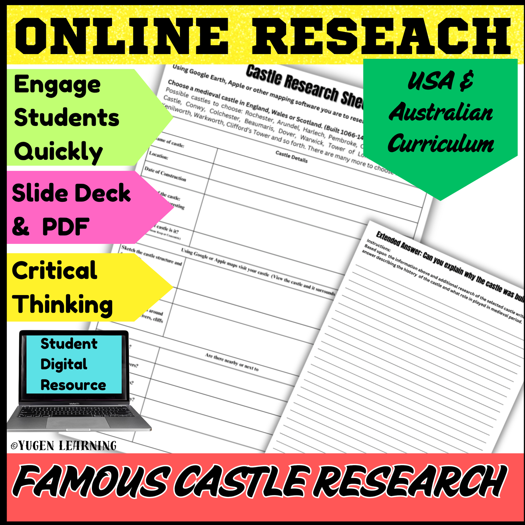 Medieval Castle Online Research, Architecture & History Slides (Digital & Print)