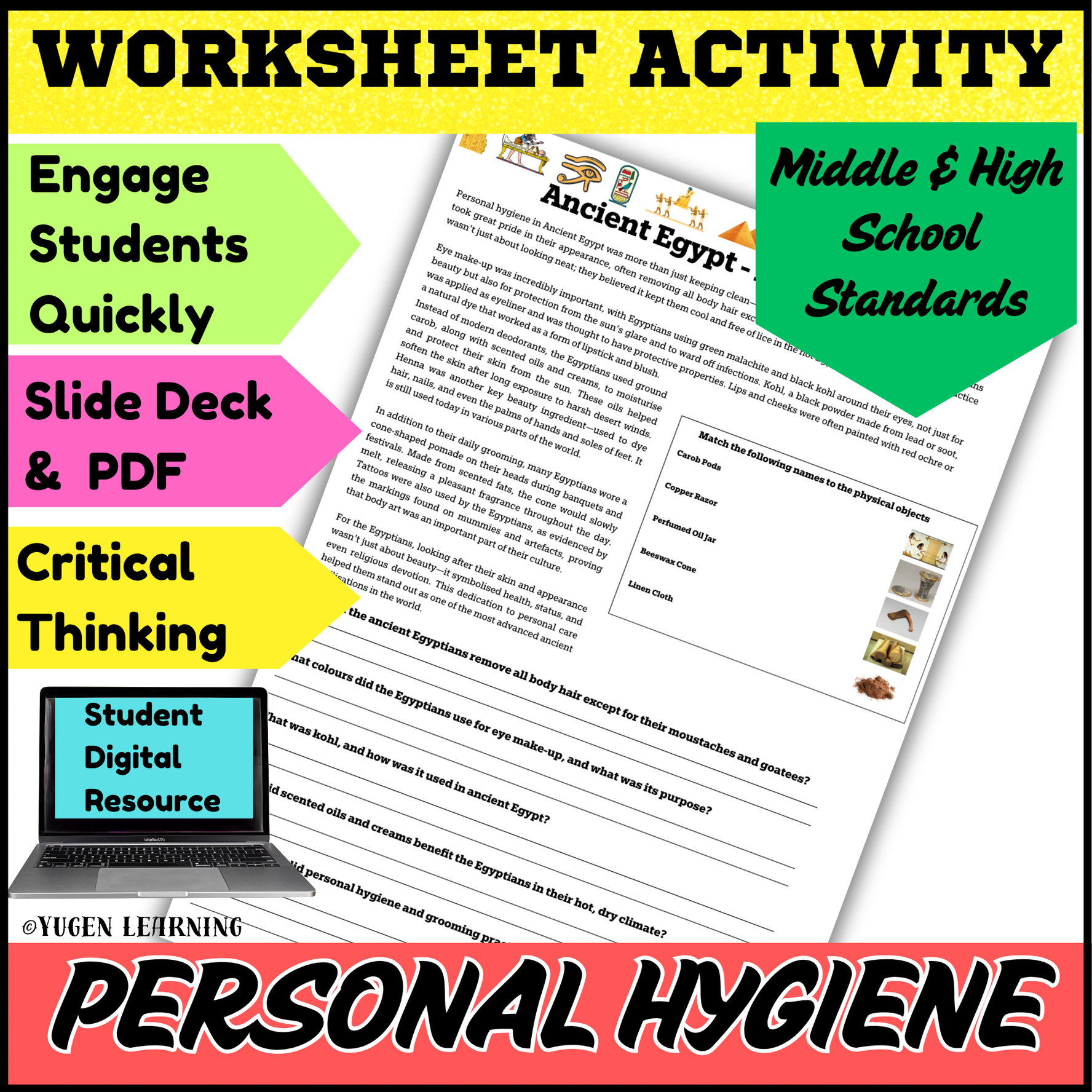 Personal Hygiene in Ancient Egypt worksheet activities, slides (Digital-Print)
