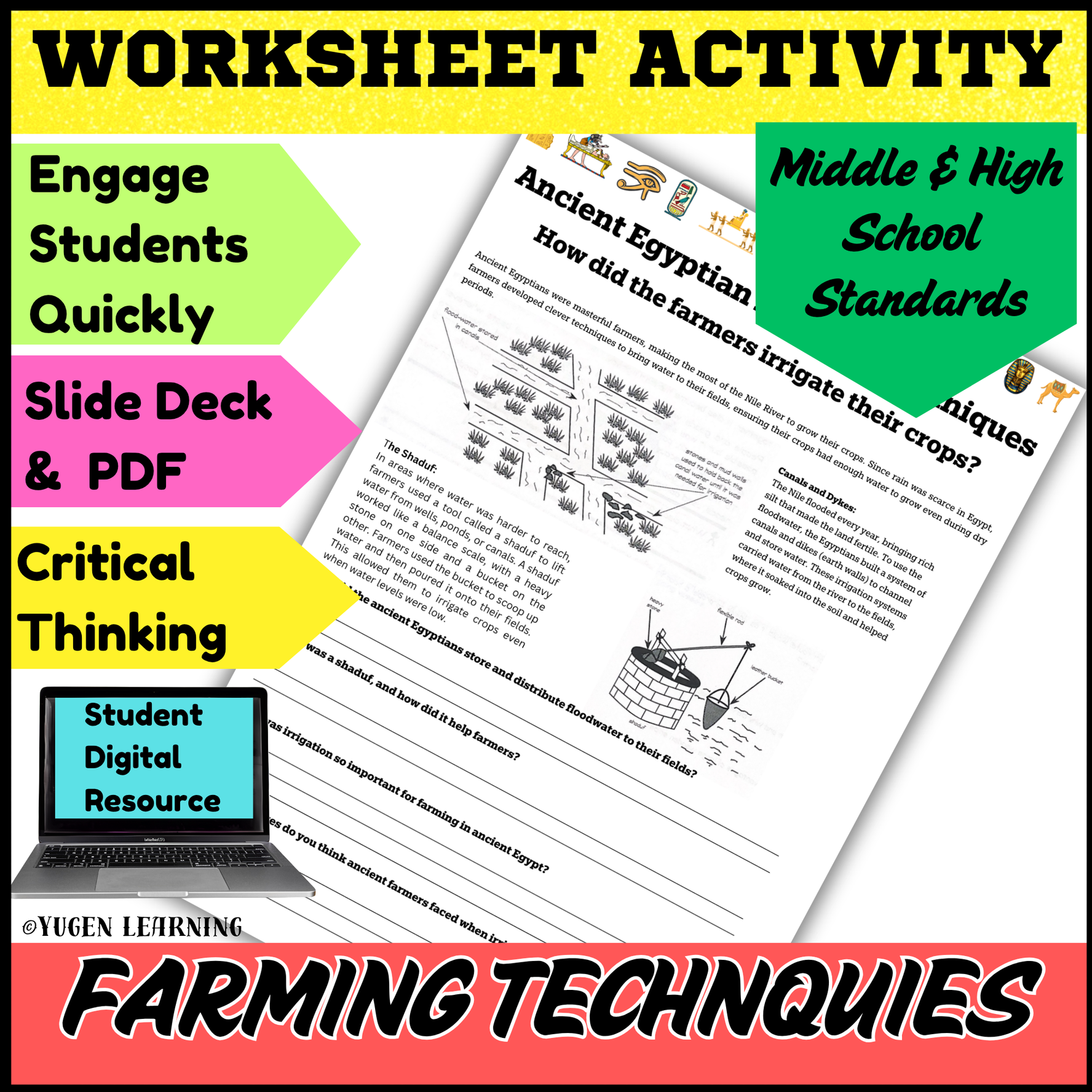 Ancient Egyptian Farming Techniques worksheet, slide deck, (Digital-Print)
