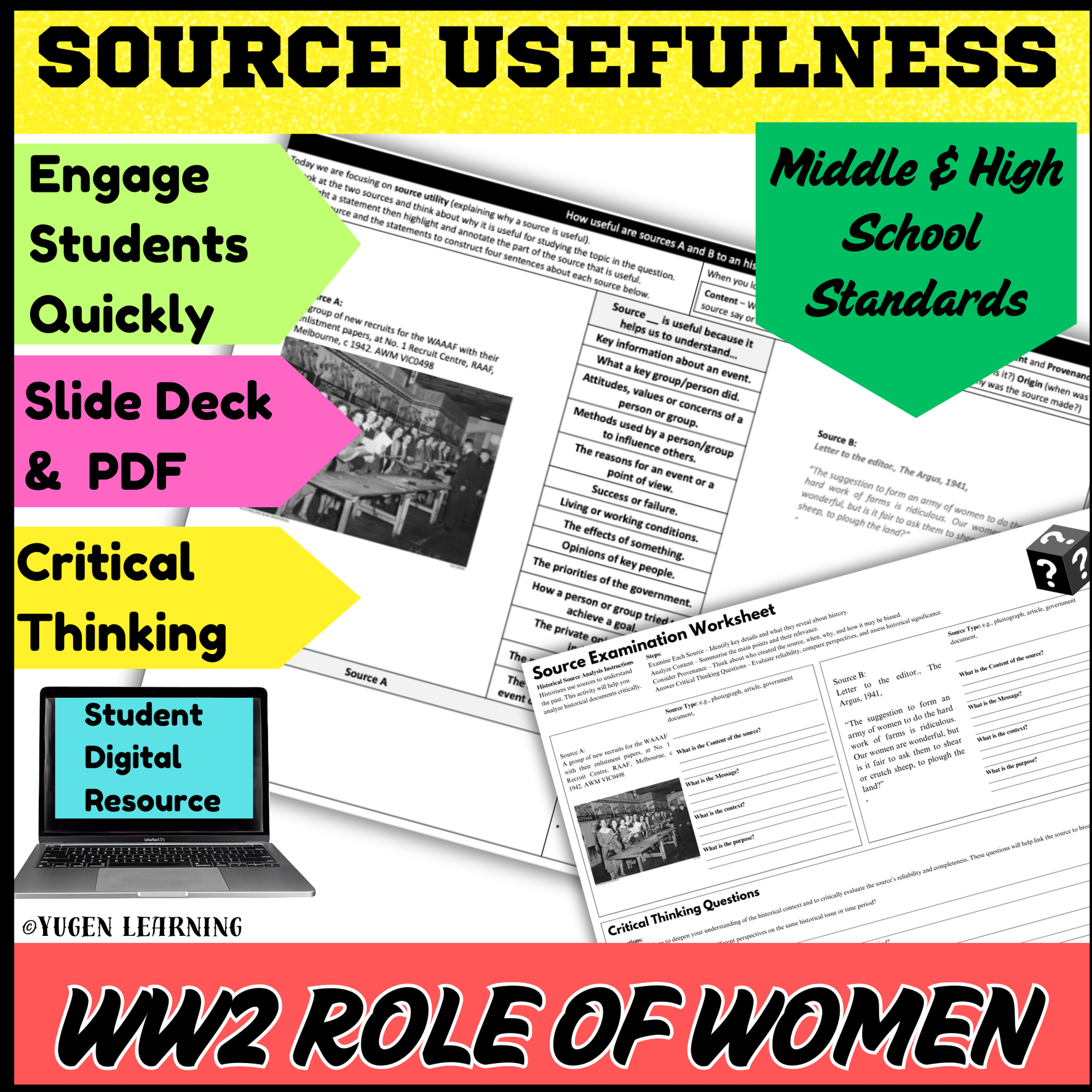 Australian History - Role of Women during WW2 Source Usefulness worksheet