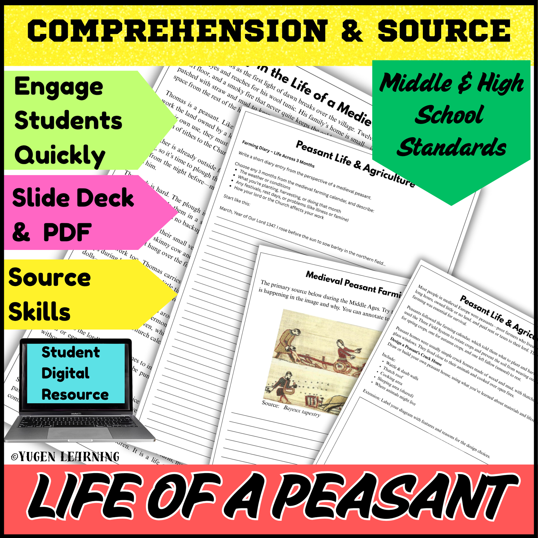 Medieval Peasant Life Worksheets, Farming, Housing, Diary Writing, Digital-Print