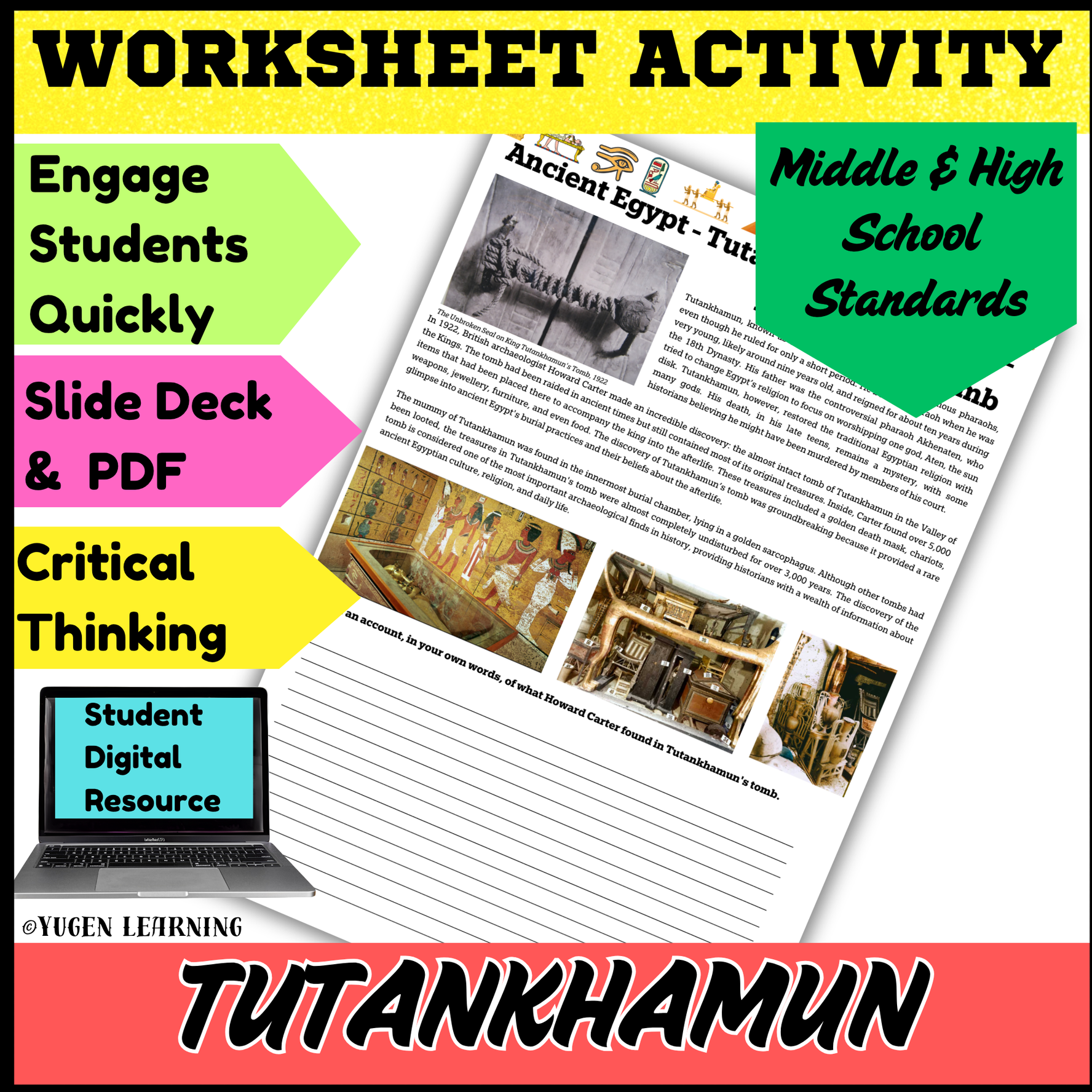 Tutankhamun: The Boy-King Lesson on Ancient Egypt activities, (Digital-Print)