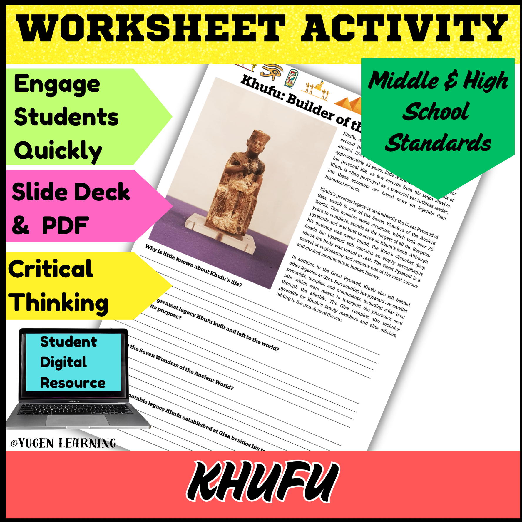 Khufu builder of the Great Pyramid worksheet Activity, slide (Digital-Print)
