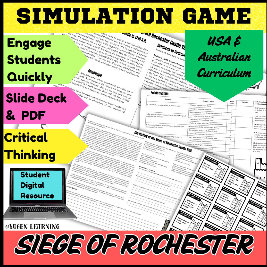 Castle Siege Strategy Game & Worksheets, Medieval Europe, slides (Digital-Print)