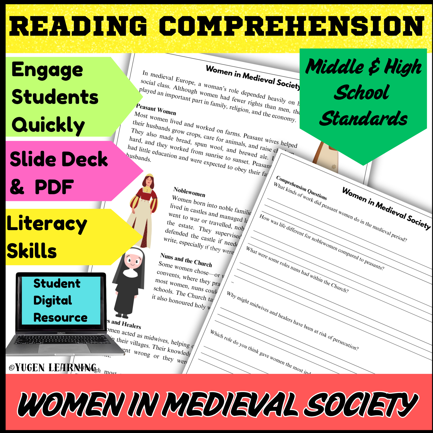 Women in Medieval Society, History Comprehension Activity, Slides, Digital-Print