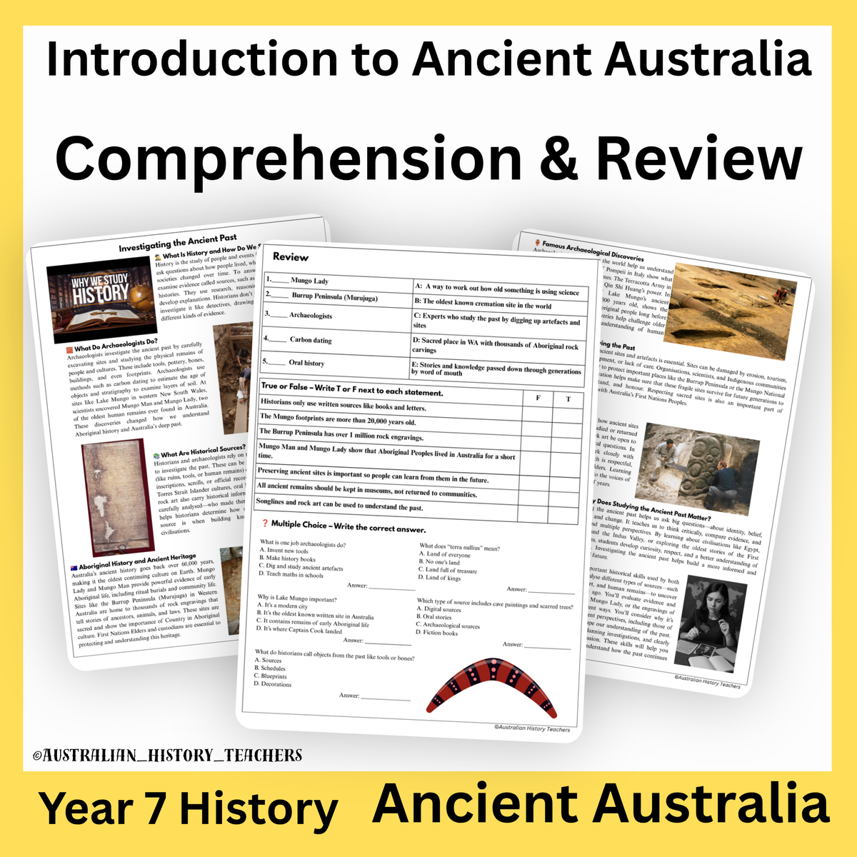 Ancient Australia Introduction | Year 7 History & Humanities | Lesson Slides, Printable Worksheets & Answer Key