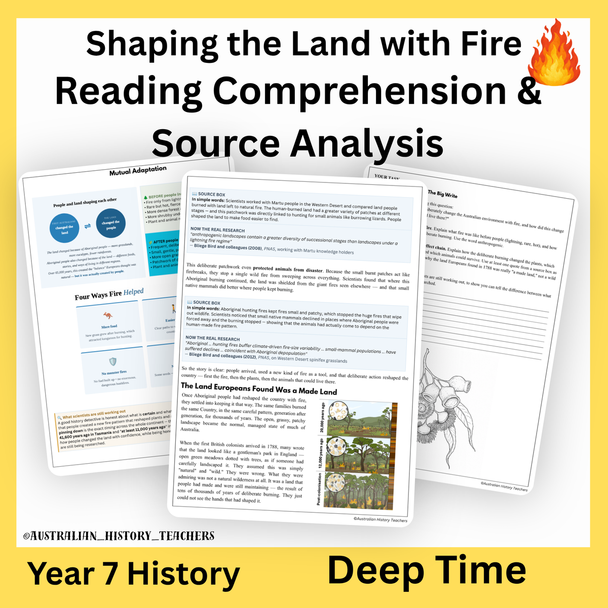Year 7 Ancient Australia & Deep Time: Aboriginal Fire Management Worksheets | Reading & Source Analysis