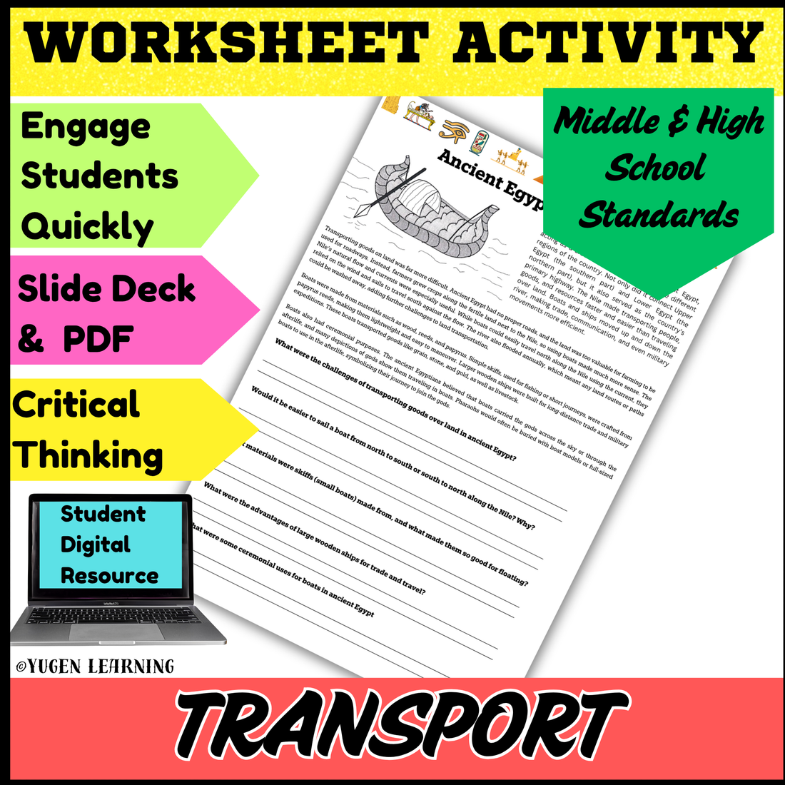 Ancient Egyptian Transportation, Boats & the Nile worksheet (Digital-Print)