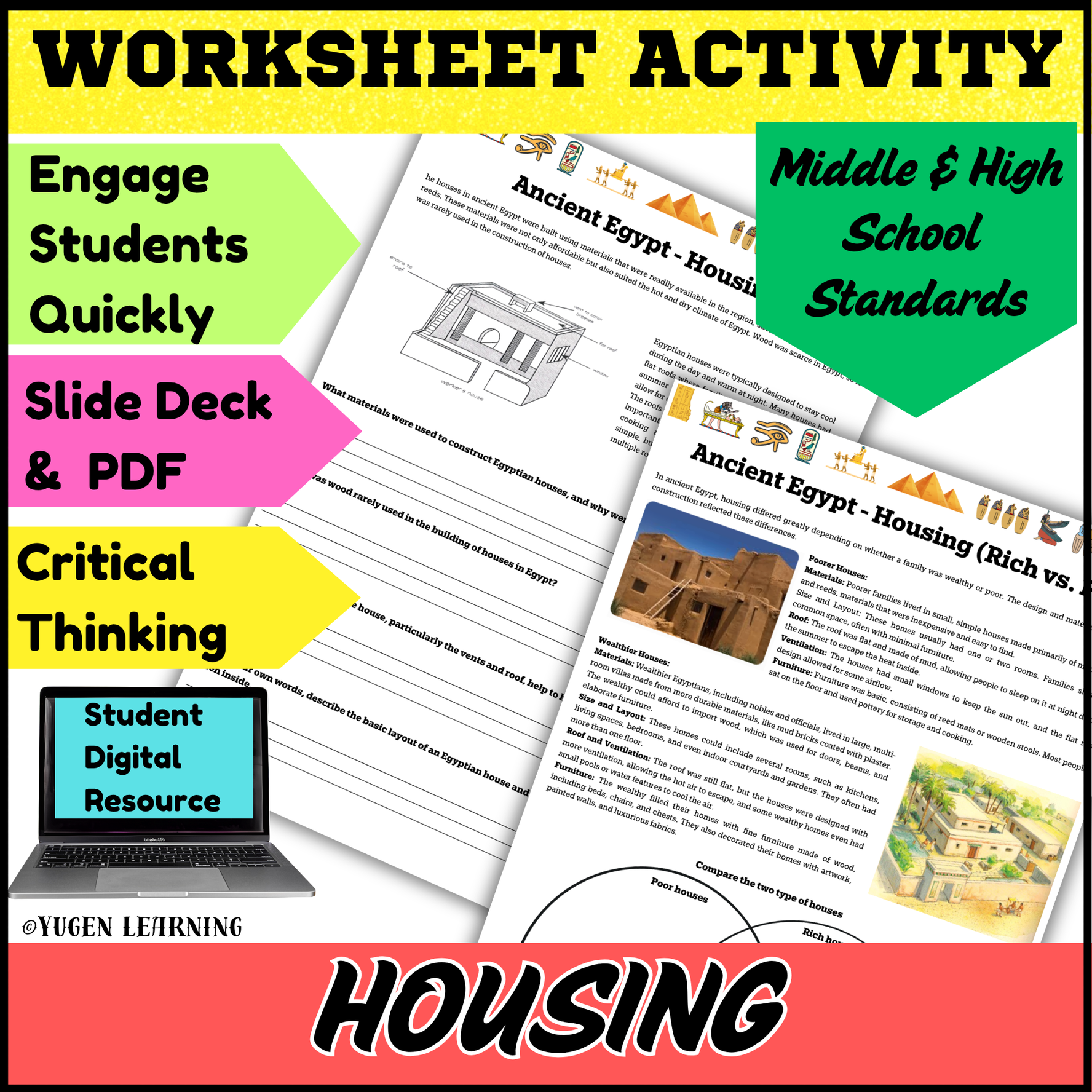 Housing in Ancient Egypt: Rich vs. Poor Worksheet, Slide Deck (Digital-Print)
