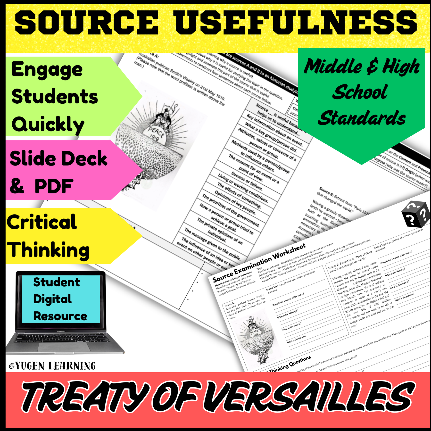 Australian WW1 History, Versailles Peace Treaty 1919 Source Usefulness worksheet