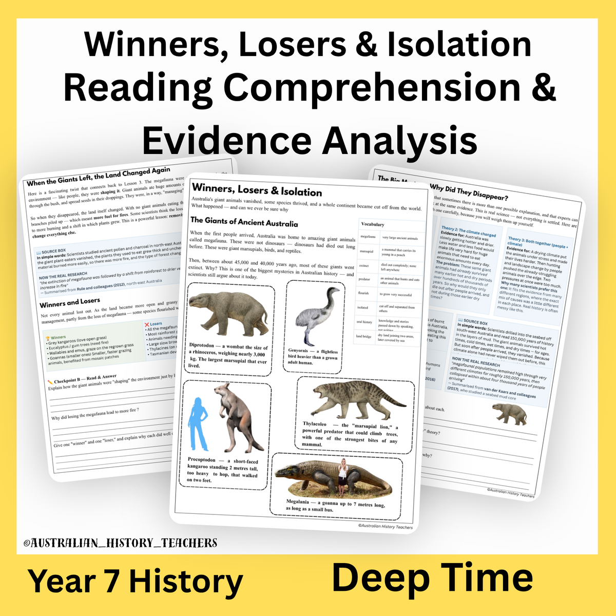 Year 7 Ancient Australia & Deep Time: Megafauna, Extinction & Isolation | PowerPoint & Worksheets
