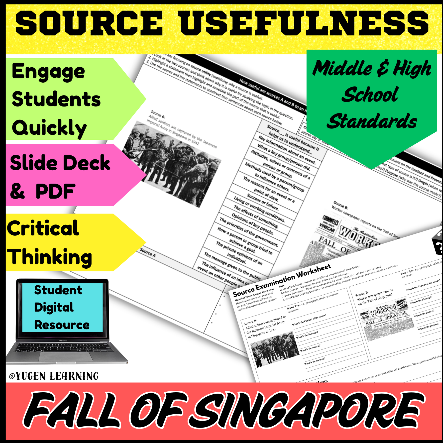 Australian History - WW2 Fall of Singapore Source Usefulness worksheet