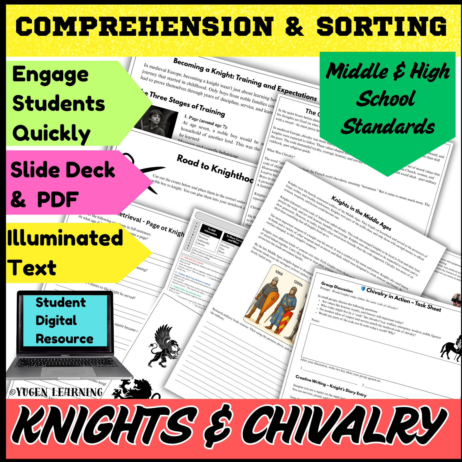 Becoming a Knight, Medieval History Comprehension, Chivalry & Heraldry, Digital-Print