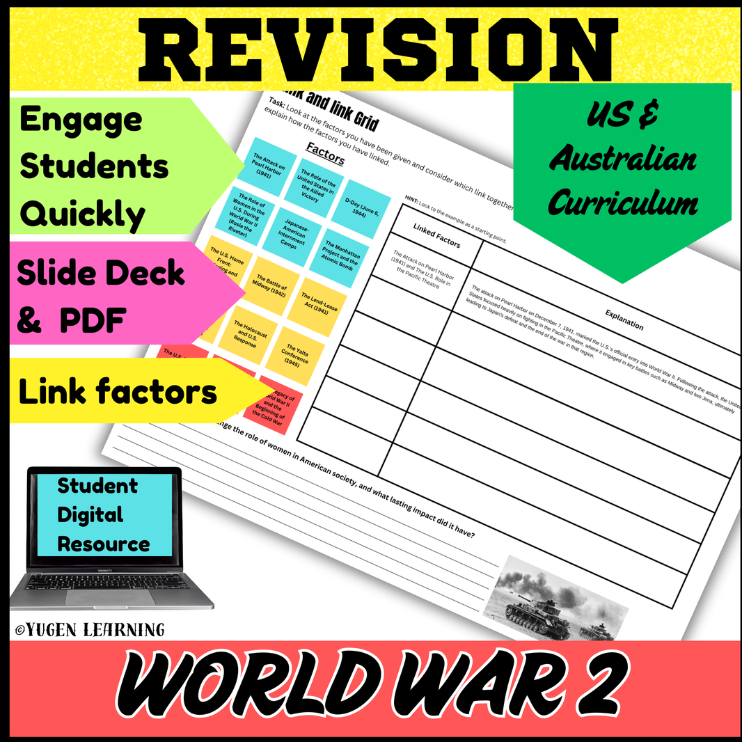 World War 2 History Factors Worksheet, Revision Critical Thinking Grid Activity