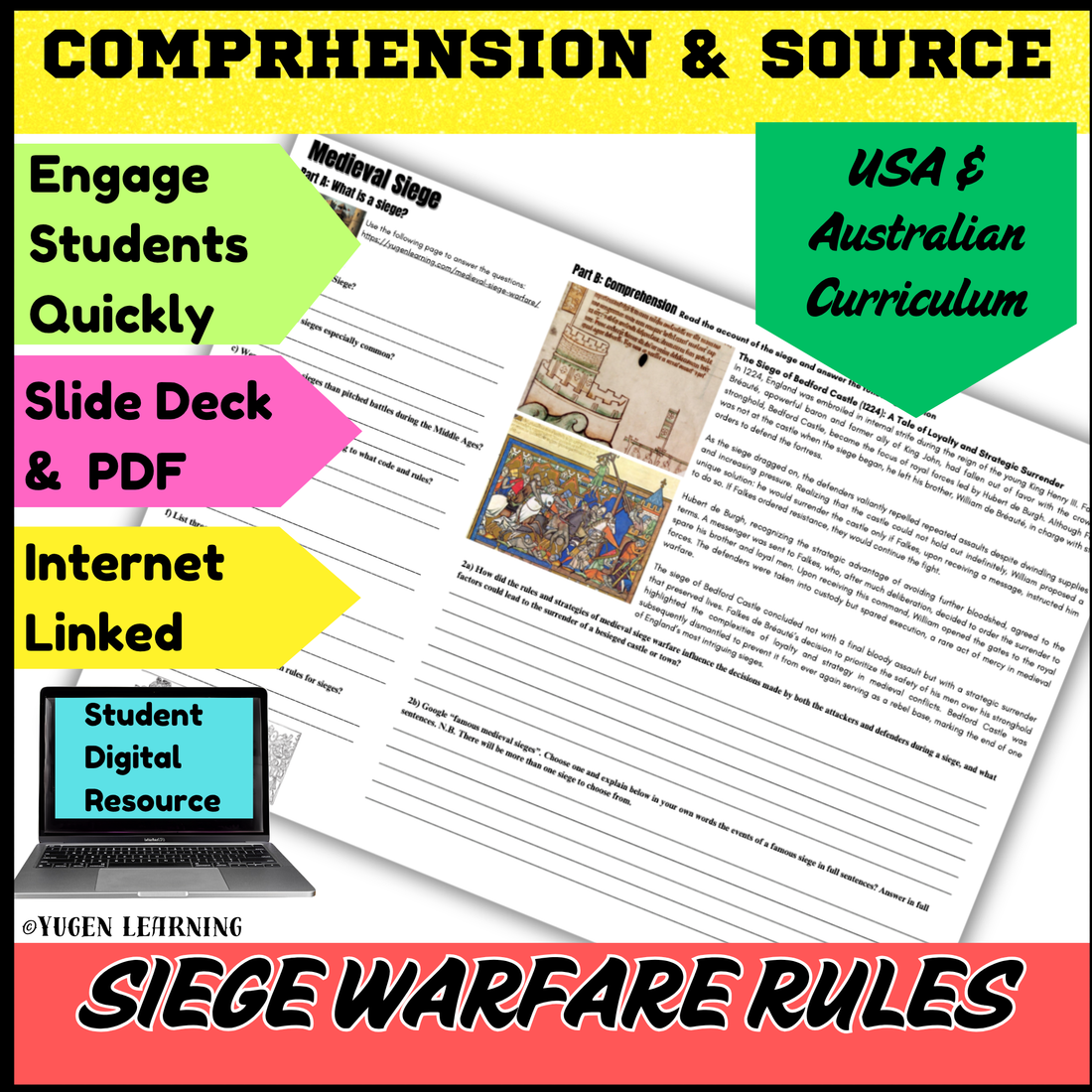 Medieval Siege Warfare Rules Worksheet & Slides, Europe History (Digital-Print)