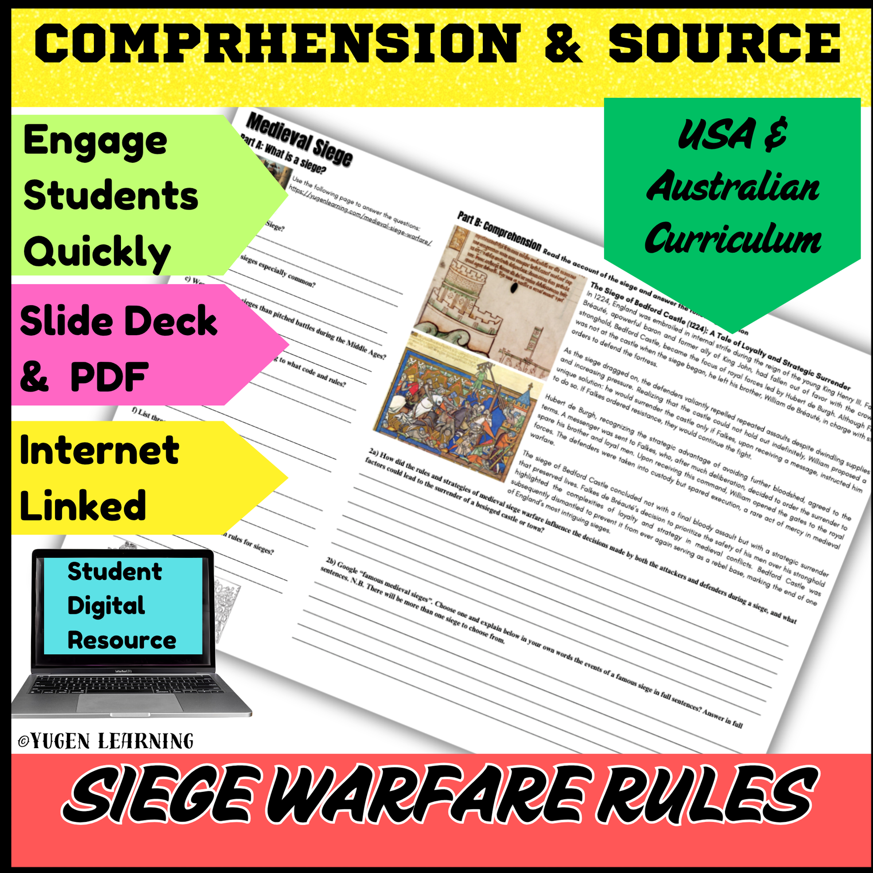 Medieval Siege Warfare Rules Worksheet & Slides, Europe History (Digital-Print)