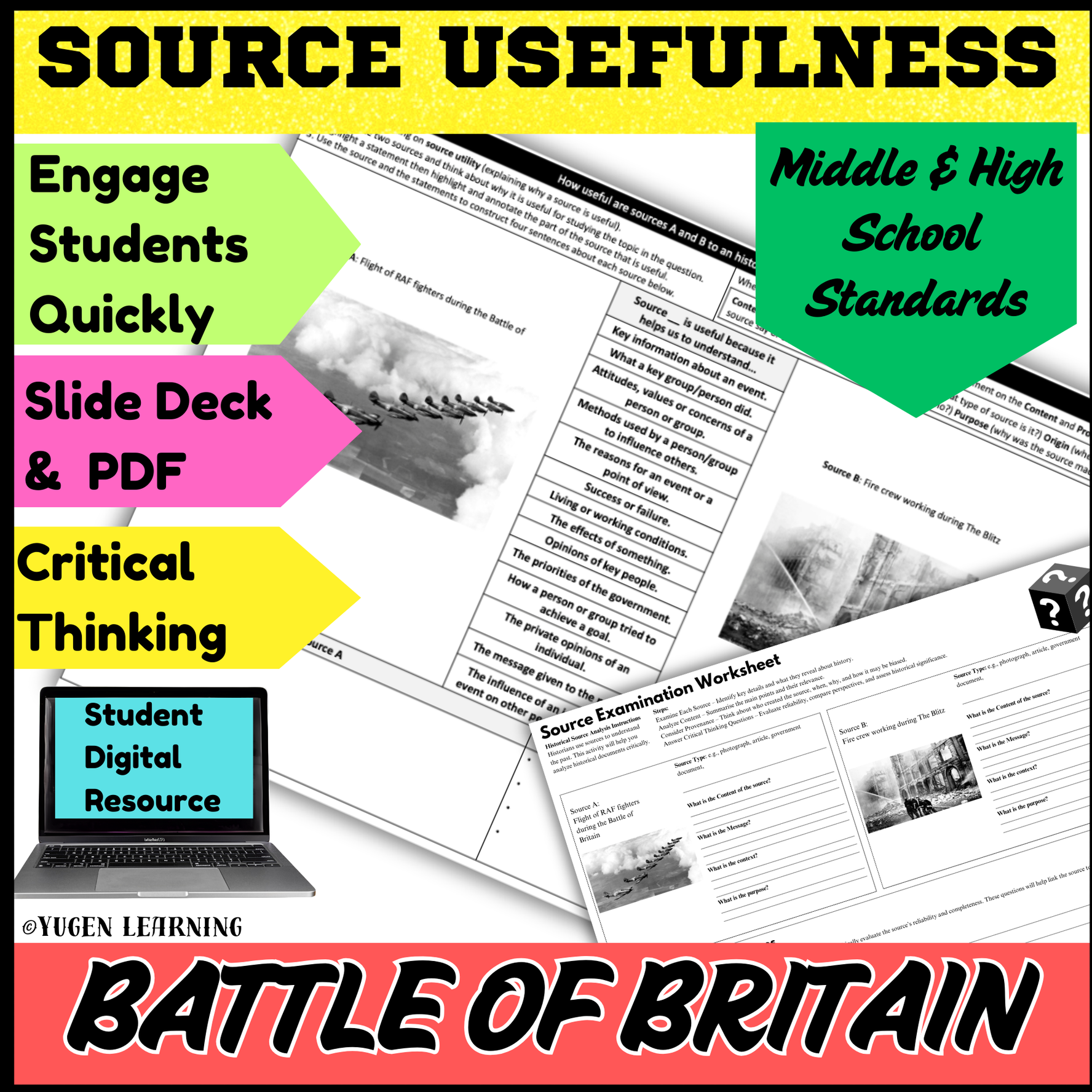 World War 2 History - Battle of Britain Source Usefulness Worksheet, slides deck