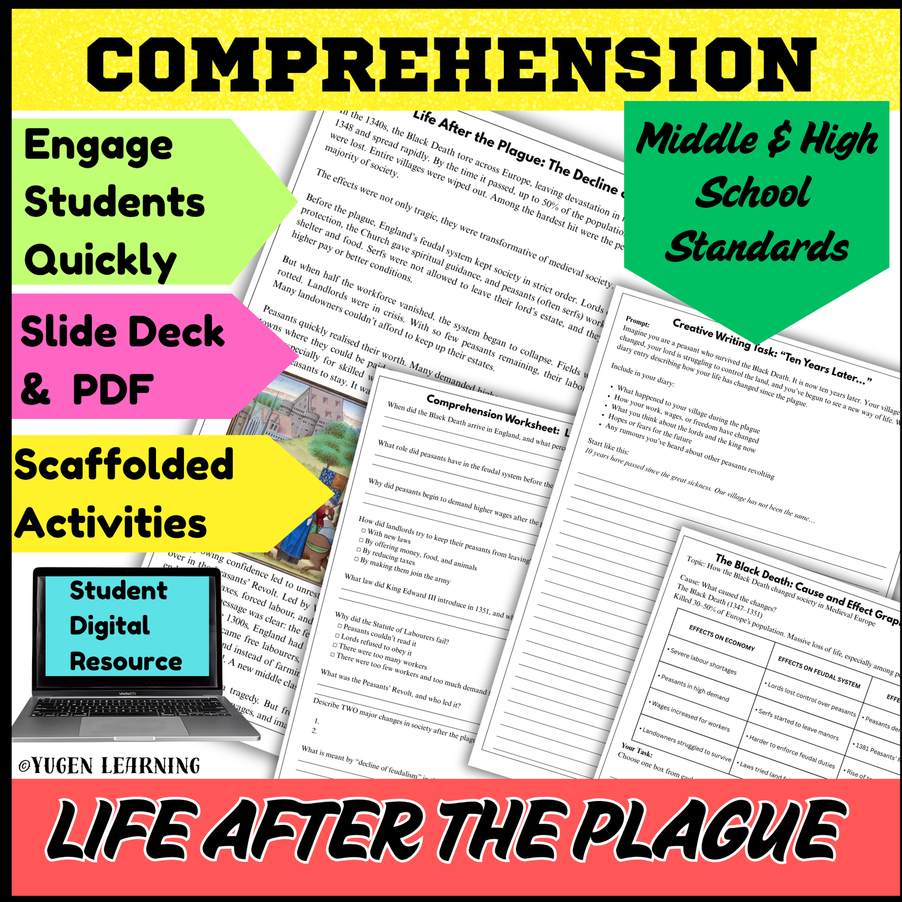 Life After the Black Death Worksheets, Medieval Change & Source, Digital-Print