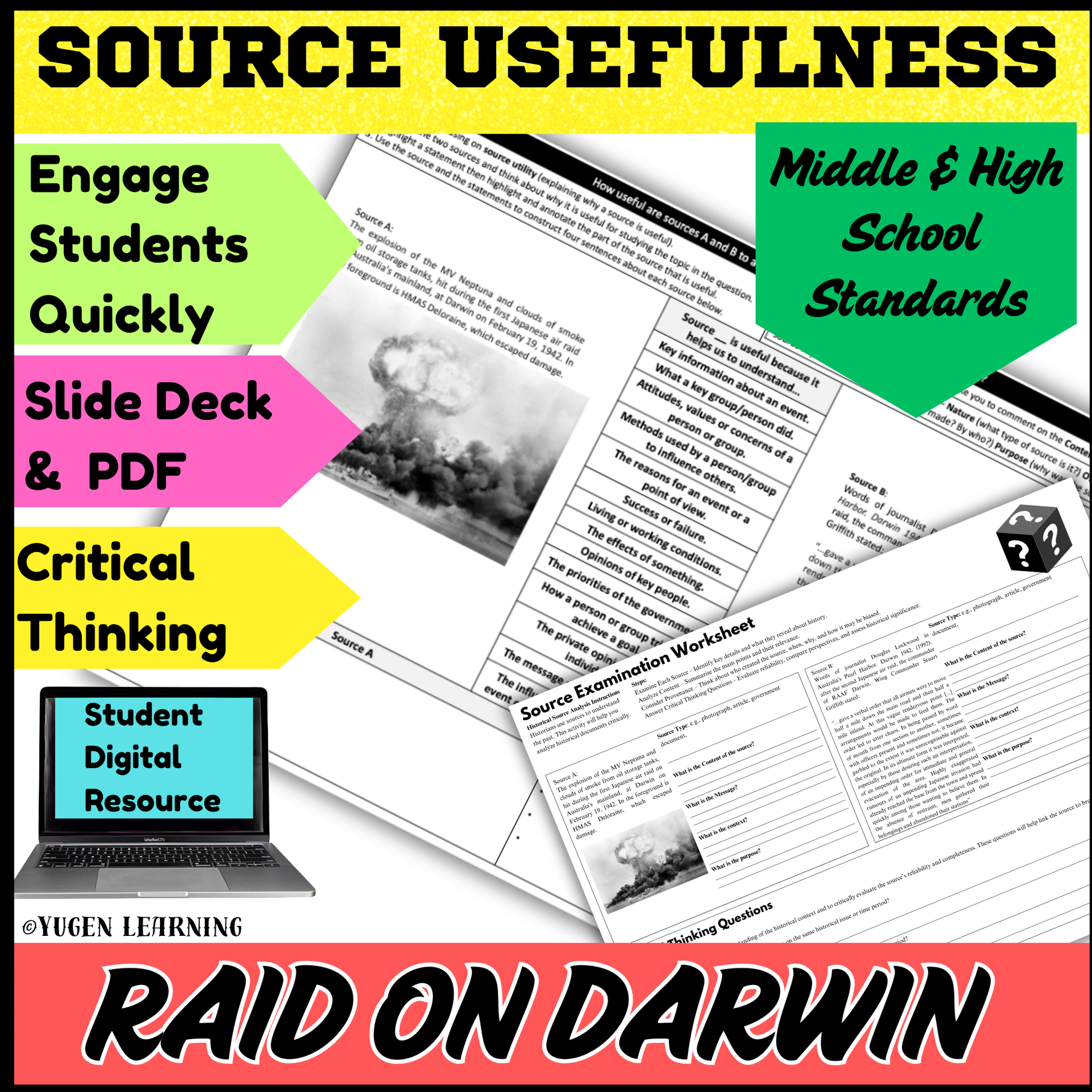 Australian History - WW2 Japanese Attack on Darwin Source Usefulness worksheet