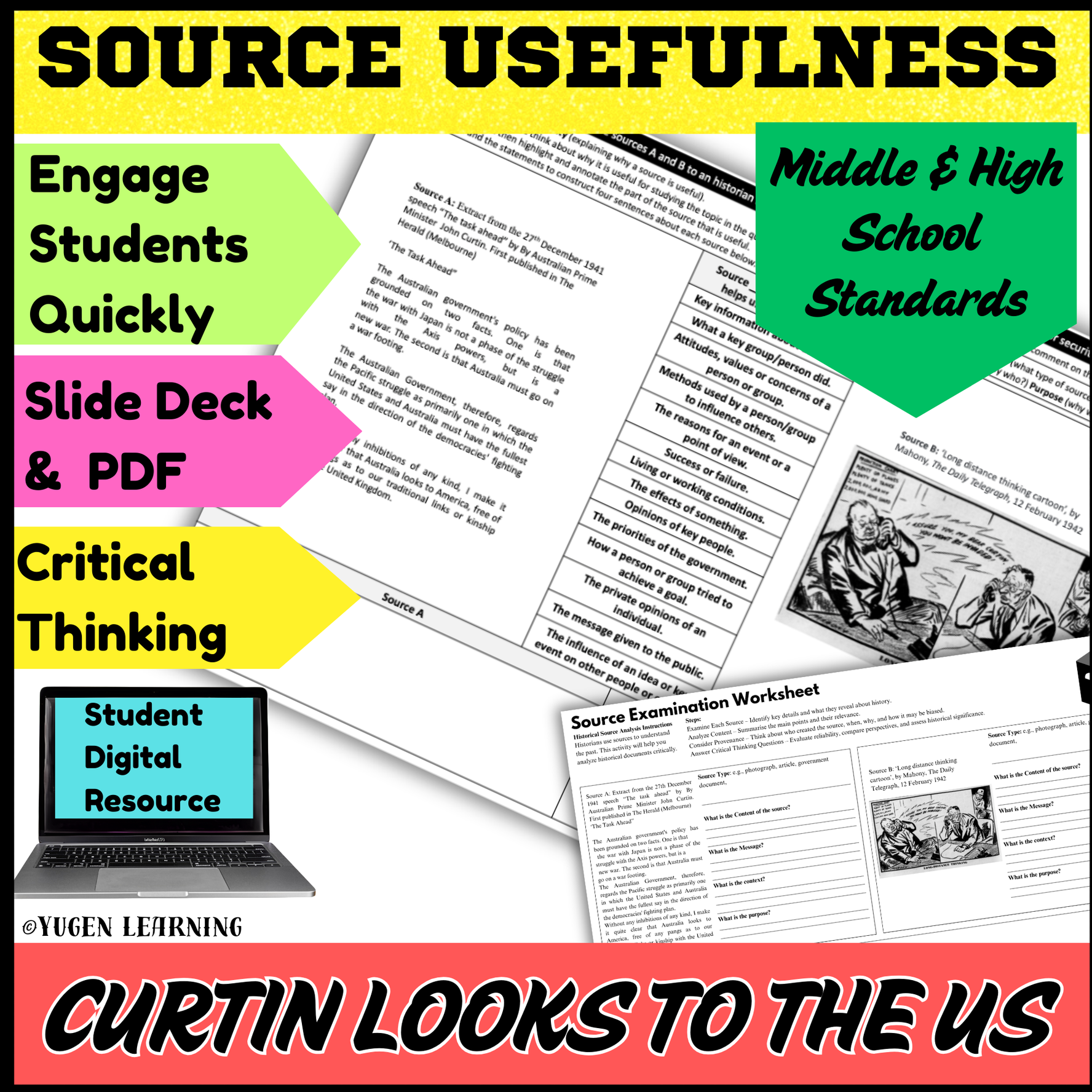 Australian WW2 History, Curtin’s WWII Shift to USA Source Usefulness Worksheet
