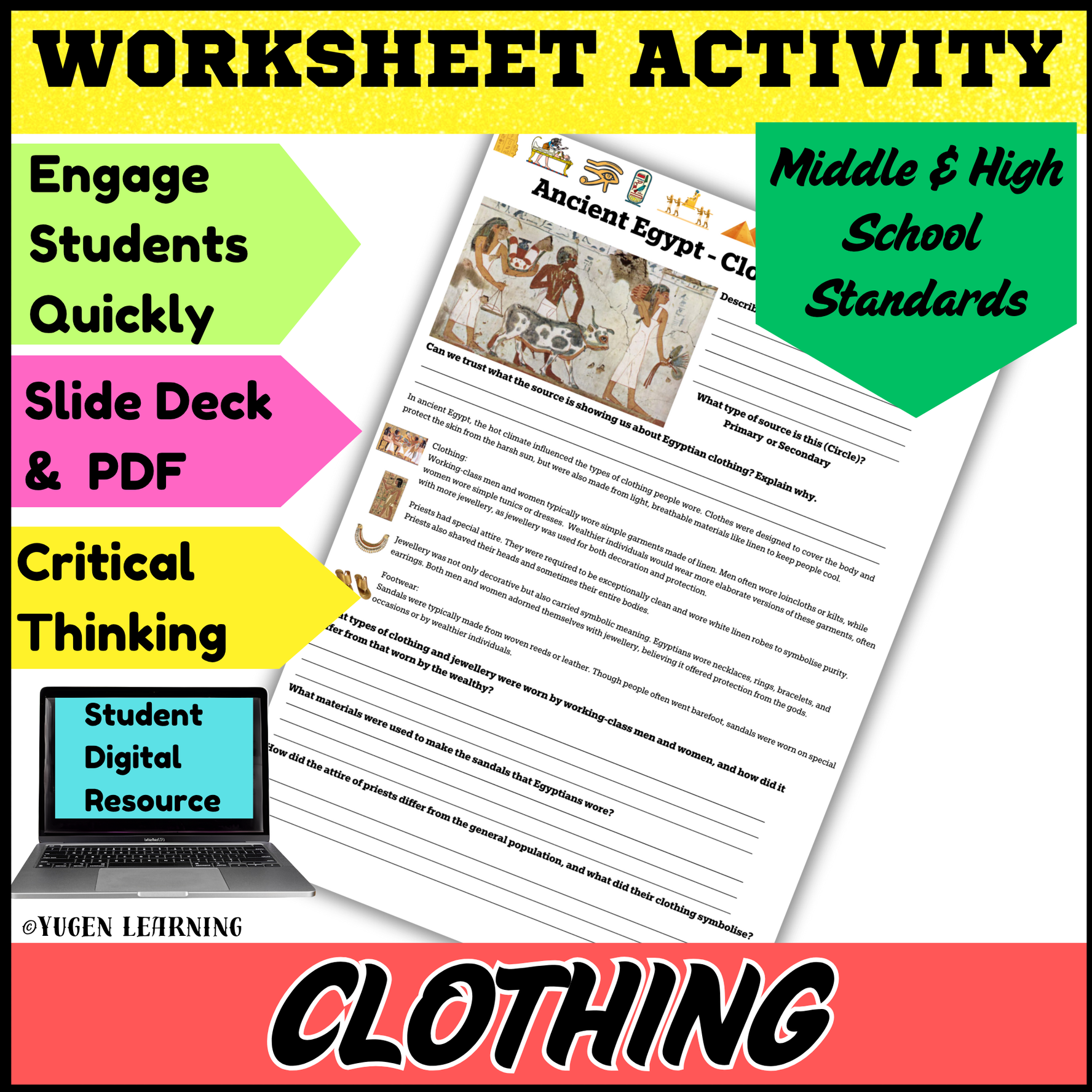 Clothing and Jewellery in Ancient Egypt worksheet, slide Deck (Digital-Print)