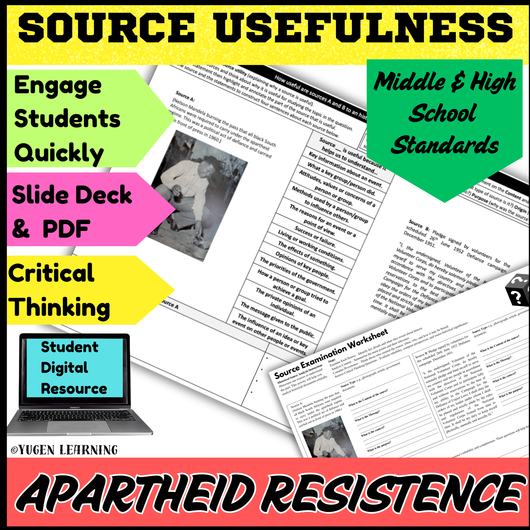 South African History - ANC resistance to Apartheid Source Usefulness worksheet