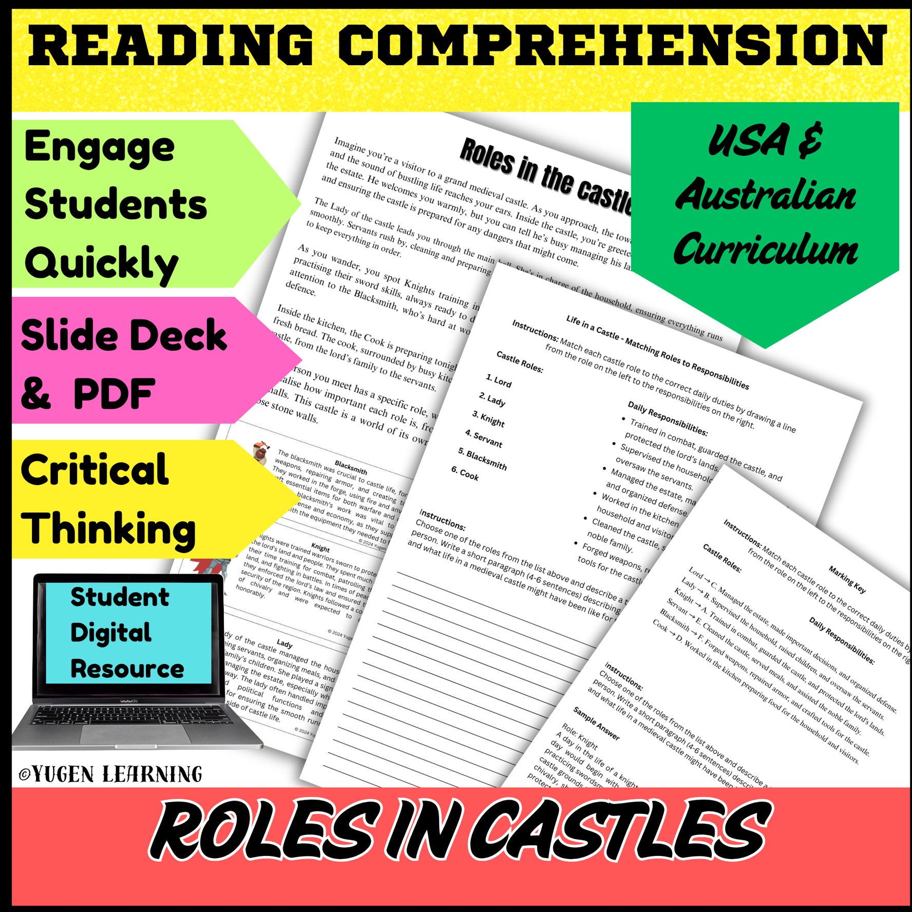 Medieval Europe Castle Roles, Matching Activity & Worksheet (Digital & Print)