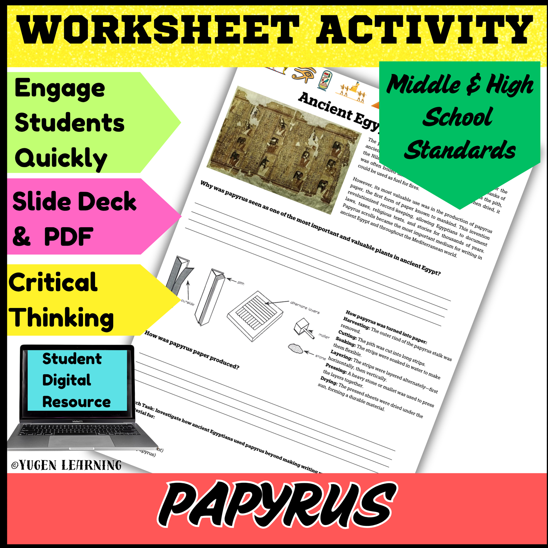 Papyrus: A Vital Plant in Ancient Egypt, worksheet Slid Deck, (Digital-Print)