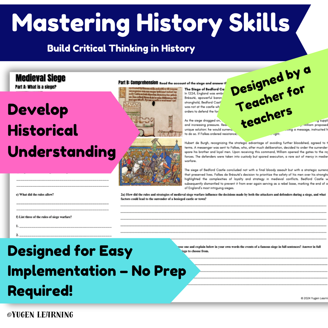 Medieval Siege Warfare Rules Worksheet & Slides, Europe History (Digital-Print)