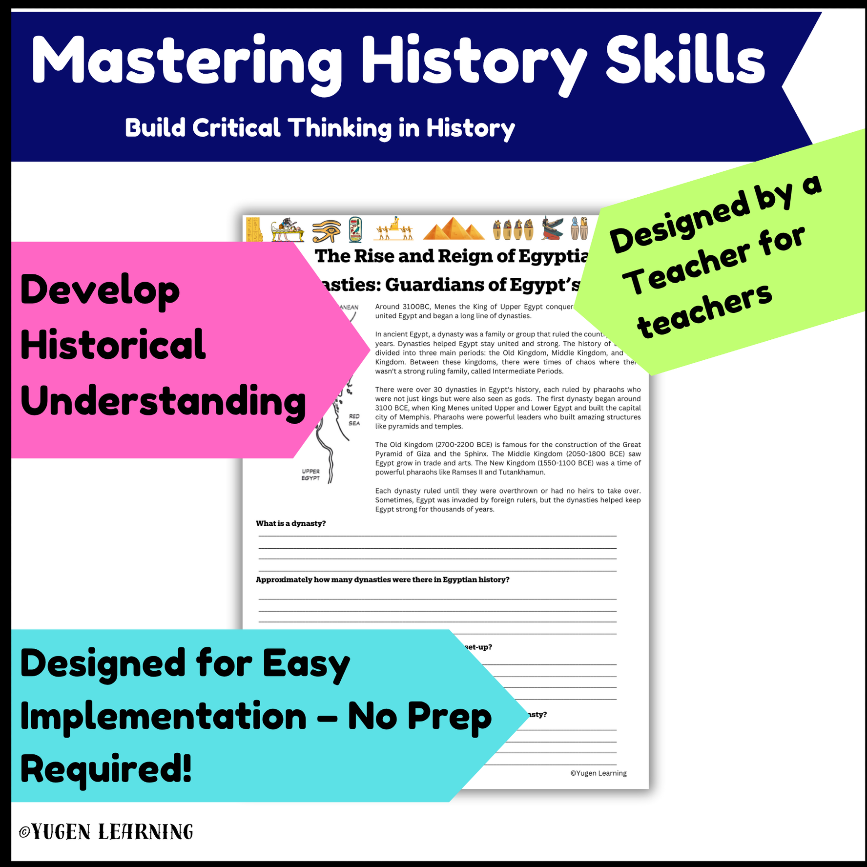 Ancient Egypt: Rise and Reign of Egyptian Dynasties, No-Prep worksheet activity (digital-Print)