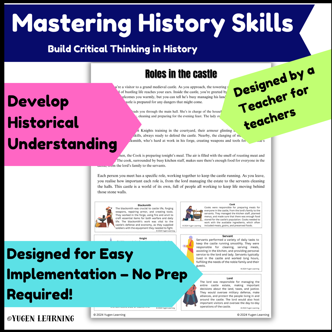 Medieval Europe Castle Roles, Matching Activity & Worksheet (Digital & Print)