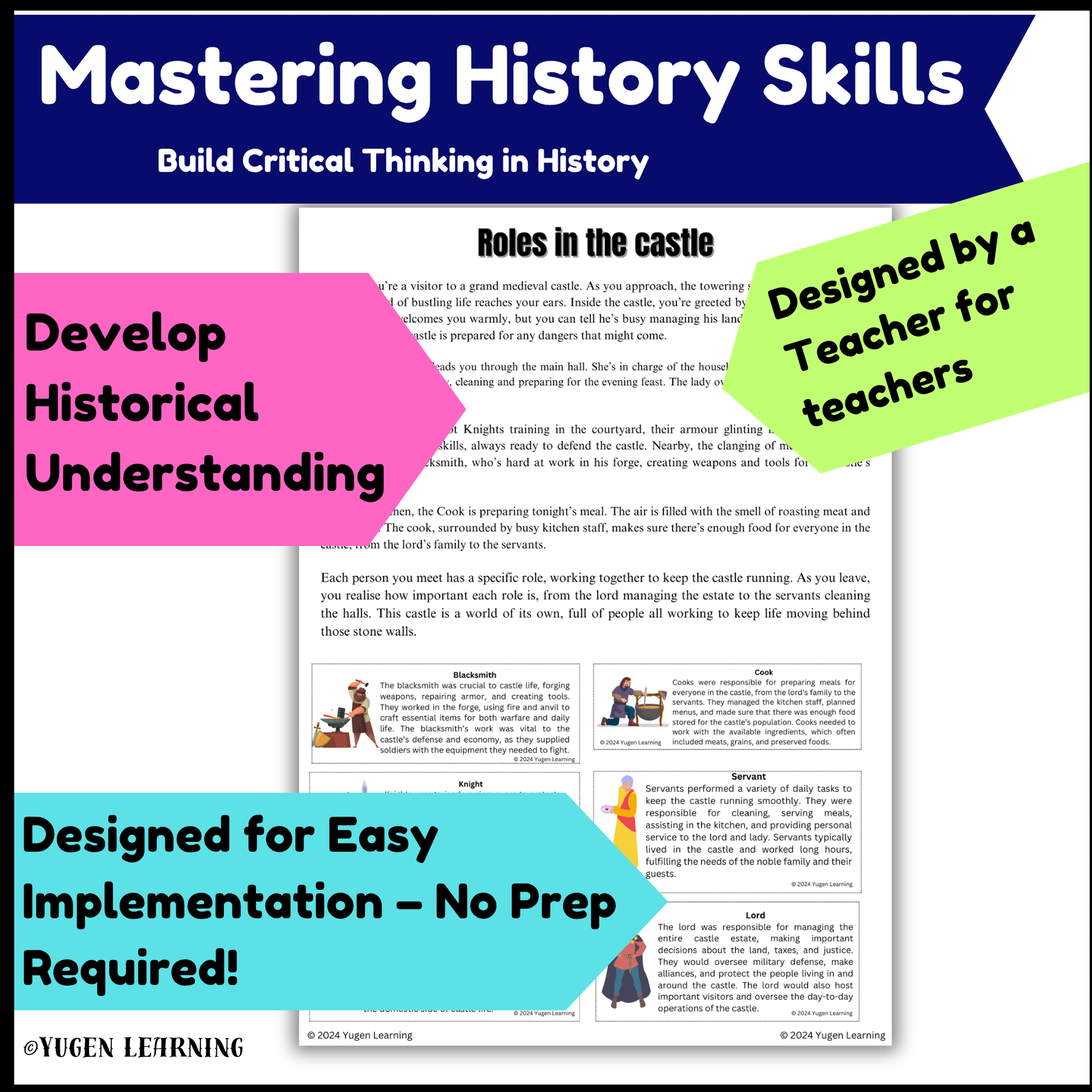 Medieval Europe Castle Roles, Matching Activity & Worksheet (Digital & Print)
