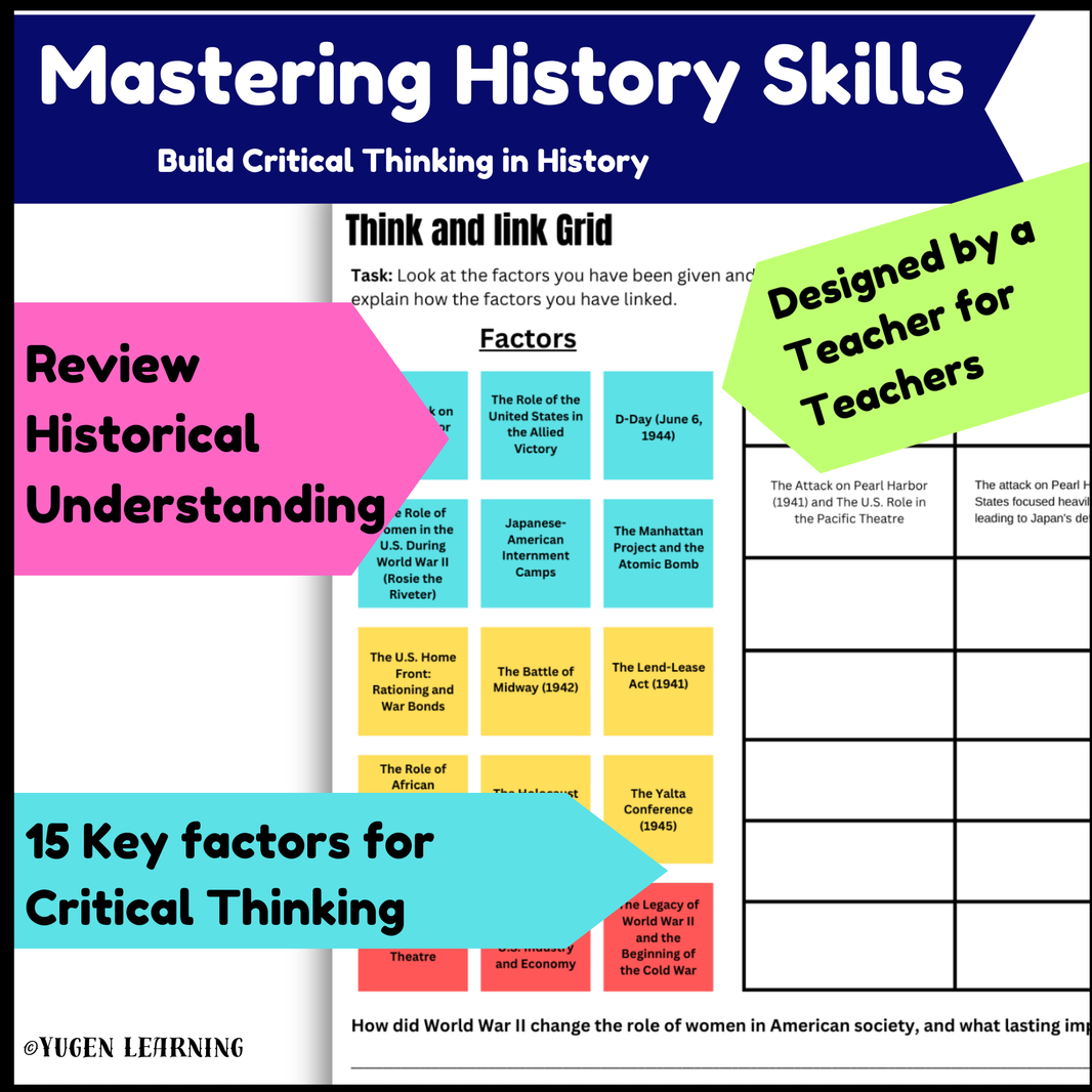 World War 2 History Factors Worksheet, Revision Critical Thinking Grid Activity