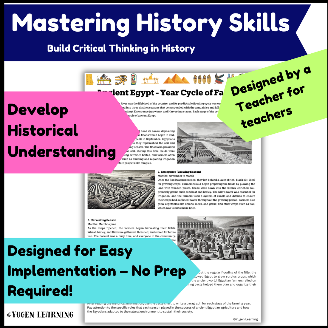 The Yearly Farming Cycle in Ancient Egypt worksheet, slide deck (Digital-Print)