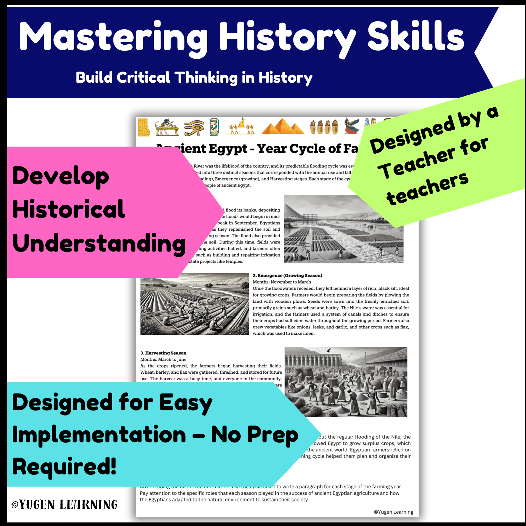 The Yearly Farming Cycle in Ancient Egypt worksheet, slide deck (Digital-Print)