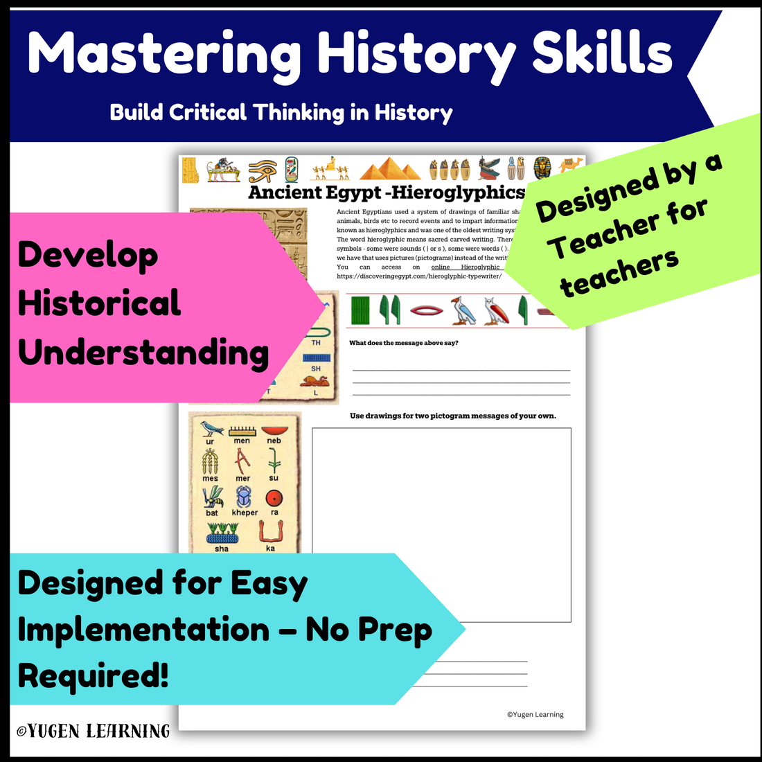 Ancient Egyptian Hieroglyphics and Counting worksheet, slide deck (Digital-Print