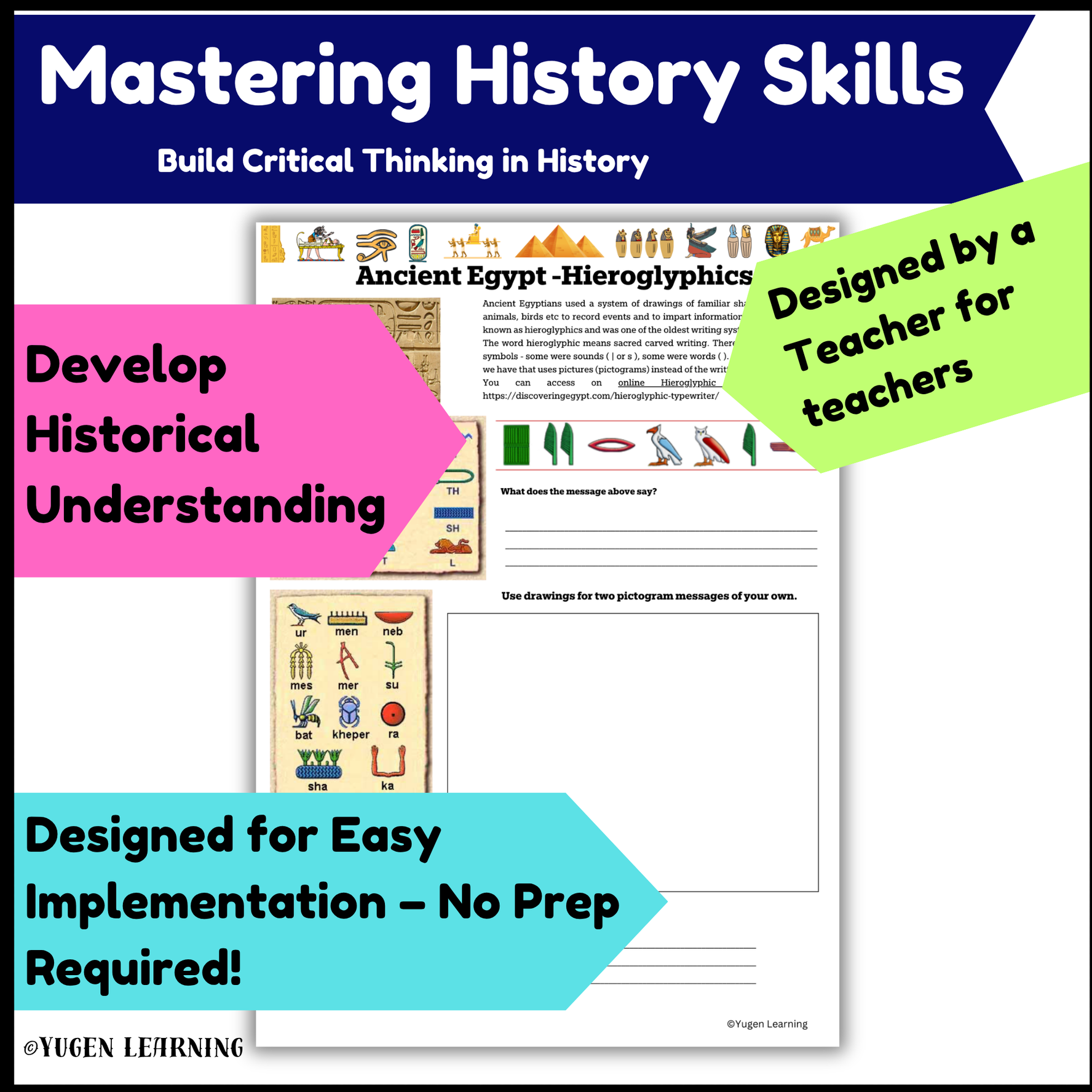 Ancient Egyptian Hieroglyphics and Counting worksheet, slide deck (Digital-Print