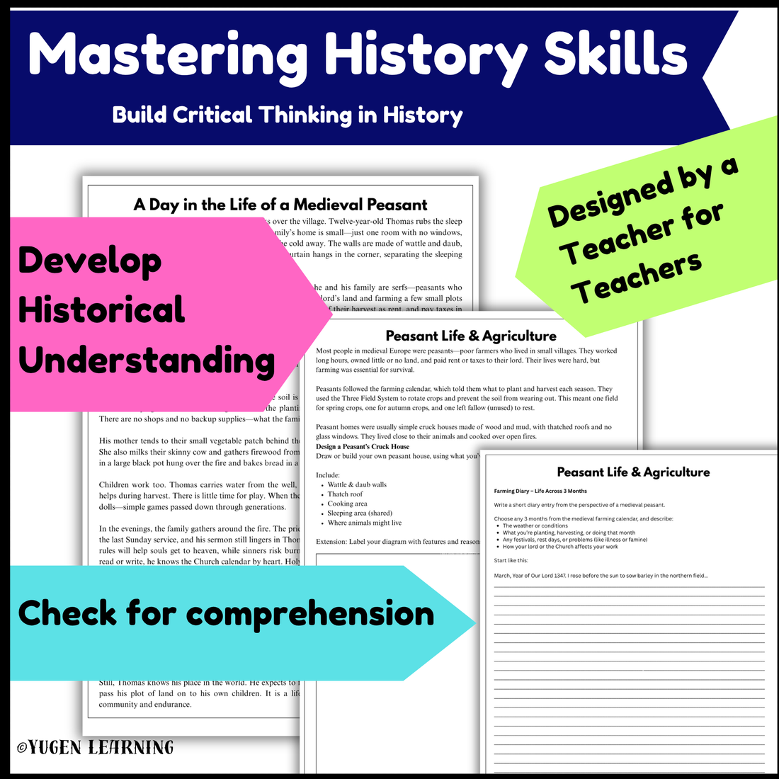 Medieval Peasant Life Worksheets, Farming, Housing, Diary Writing, Digital-Print