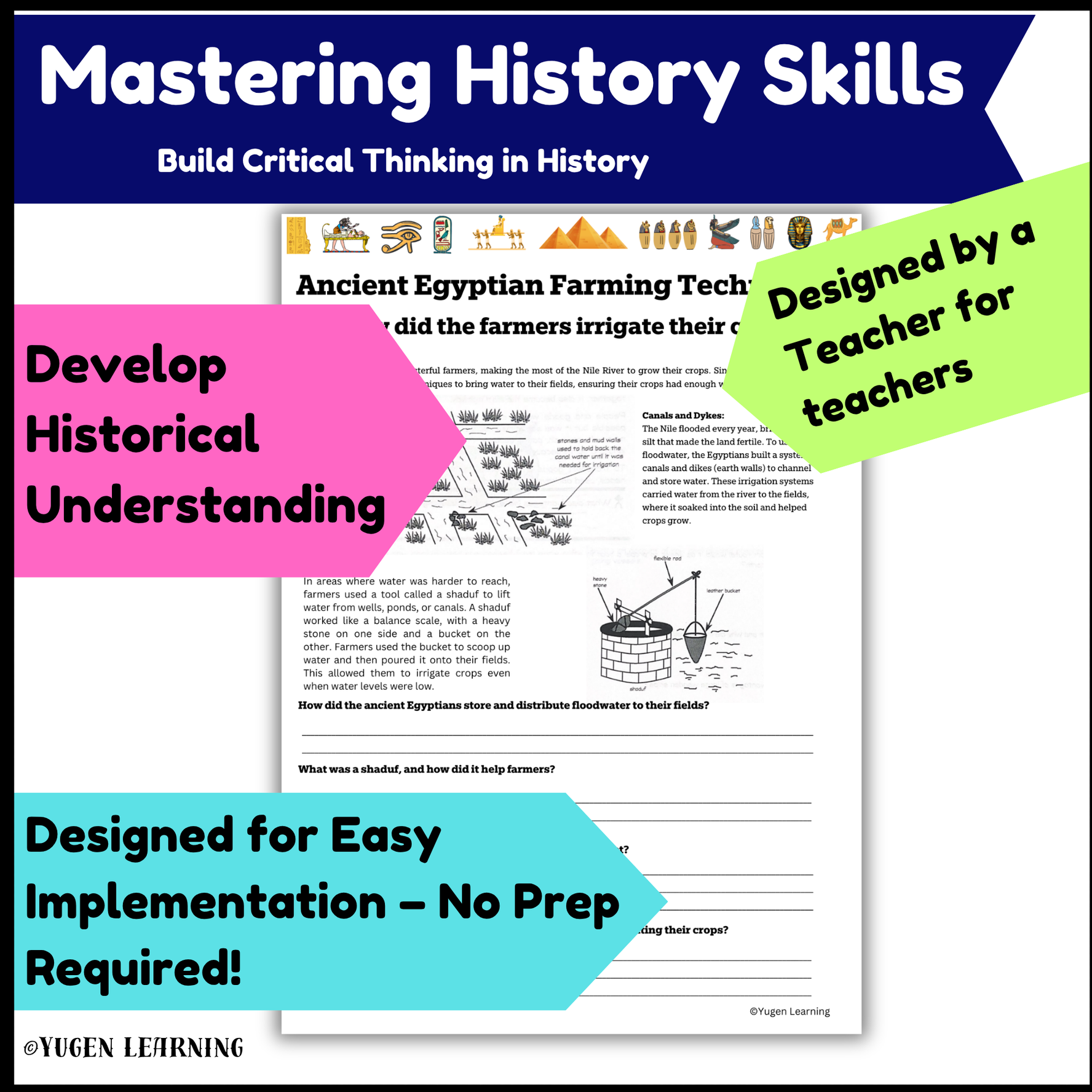 Ancient Egyptian Farming Techniques worksheet, slide deck, (Digital-Print)