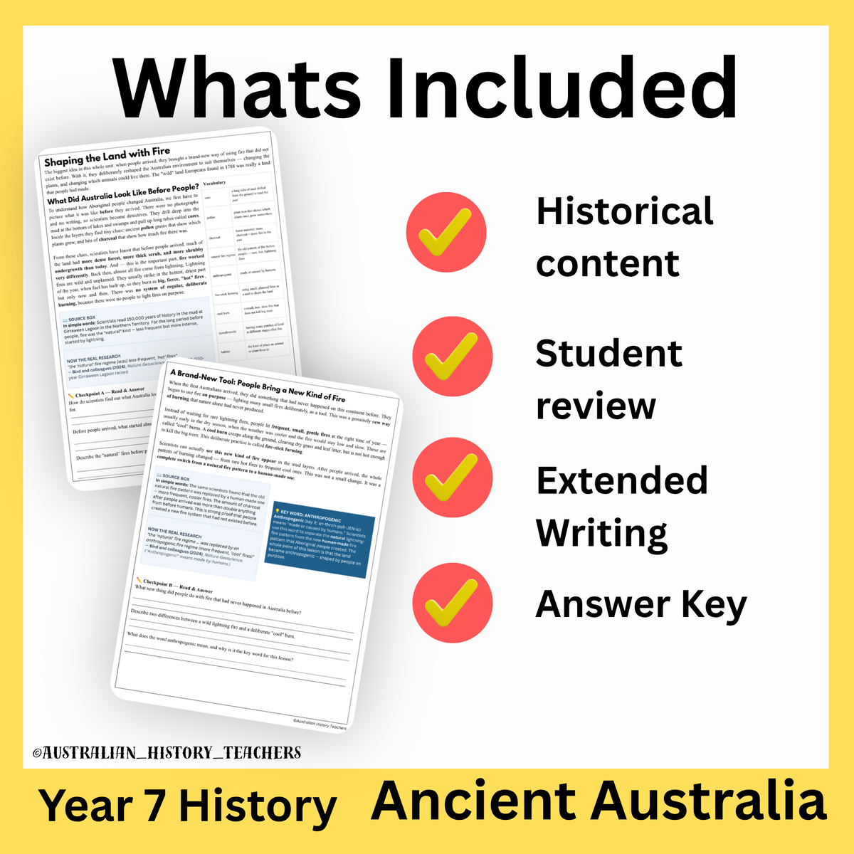 Year 7 Ancient Australia & Deep Time: Aboriginal Fire Management Worksheets | Reading & Source Analysis