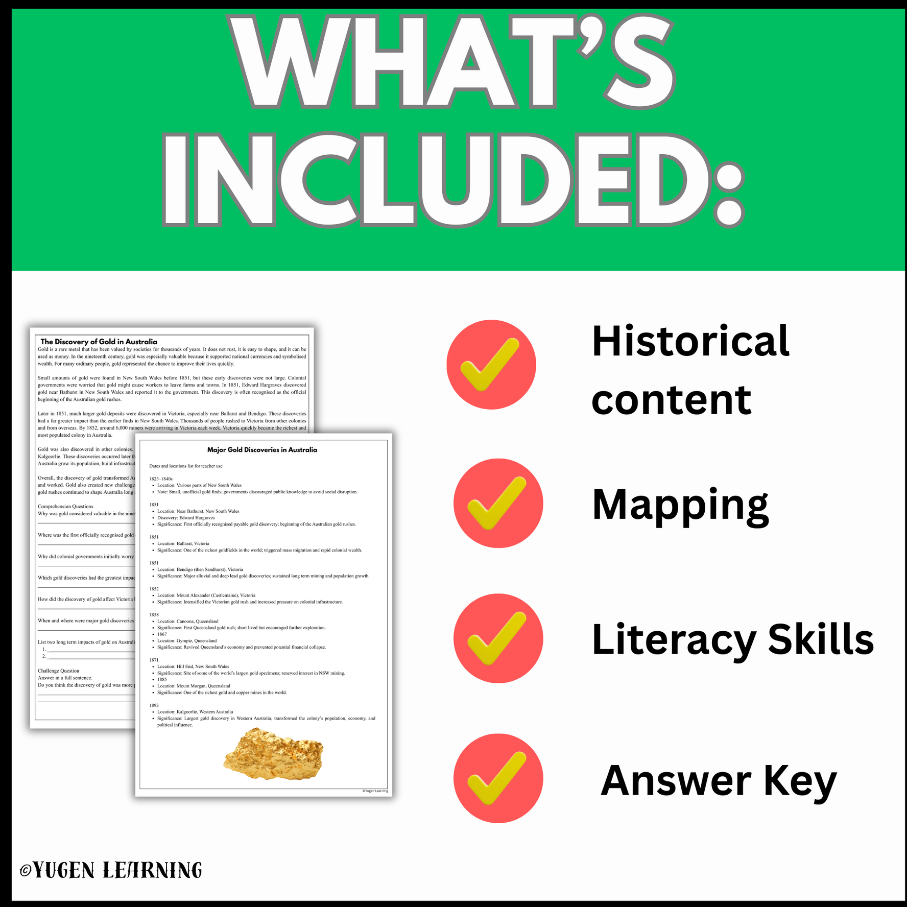 Australian History Gold Rush: Discovery of Gold Lesson (Digital & Printable)