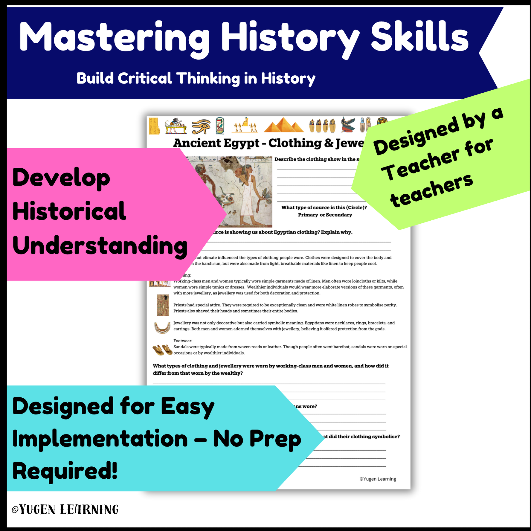 Clothing and Jewellery in Ancient Egypt worksheet, slide Deck (Digital-Print)