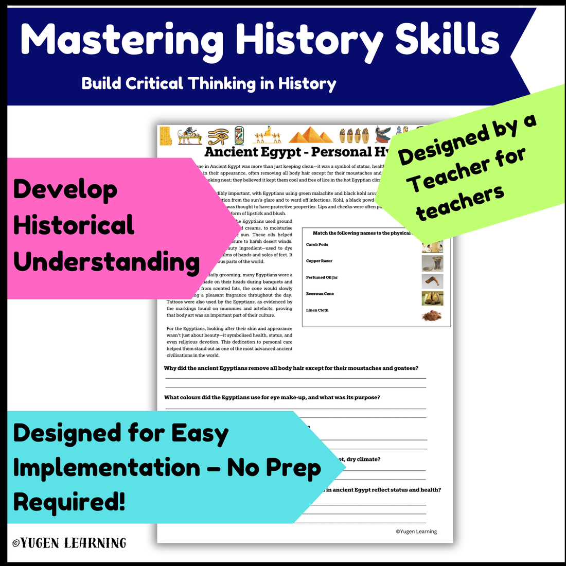 Personal Hygiene in Ancient Egypt worksheet activities, slides (Digital-Print)