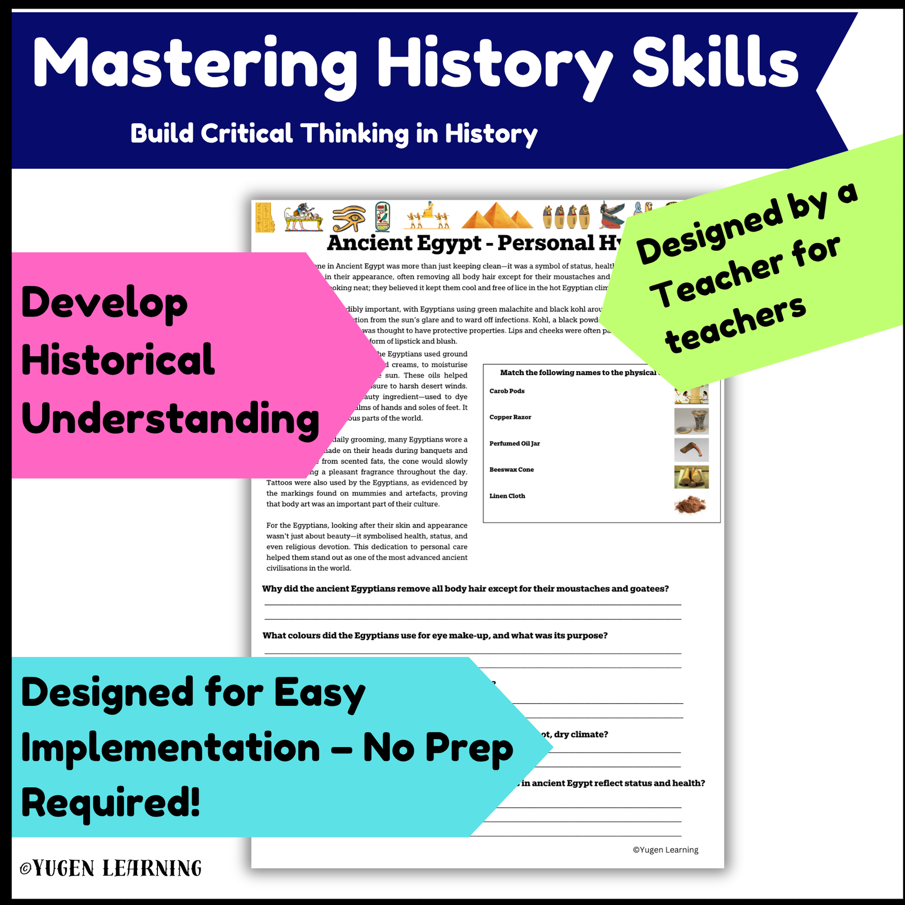 Personal Hygiene in Ancient Egypt worksheet activities, slides (Digital-Print)