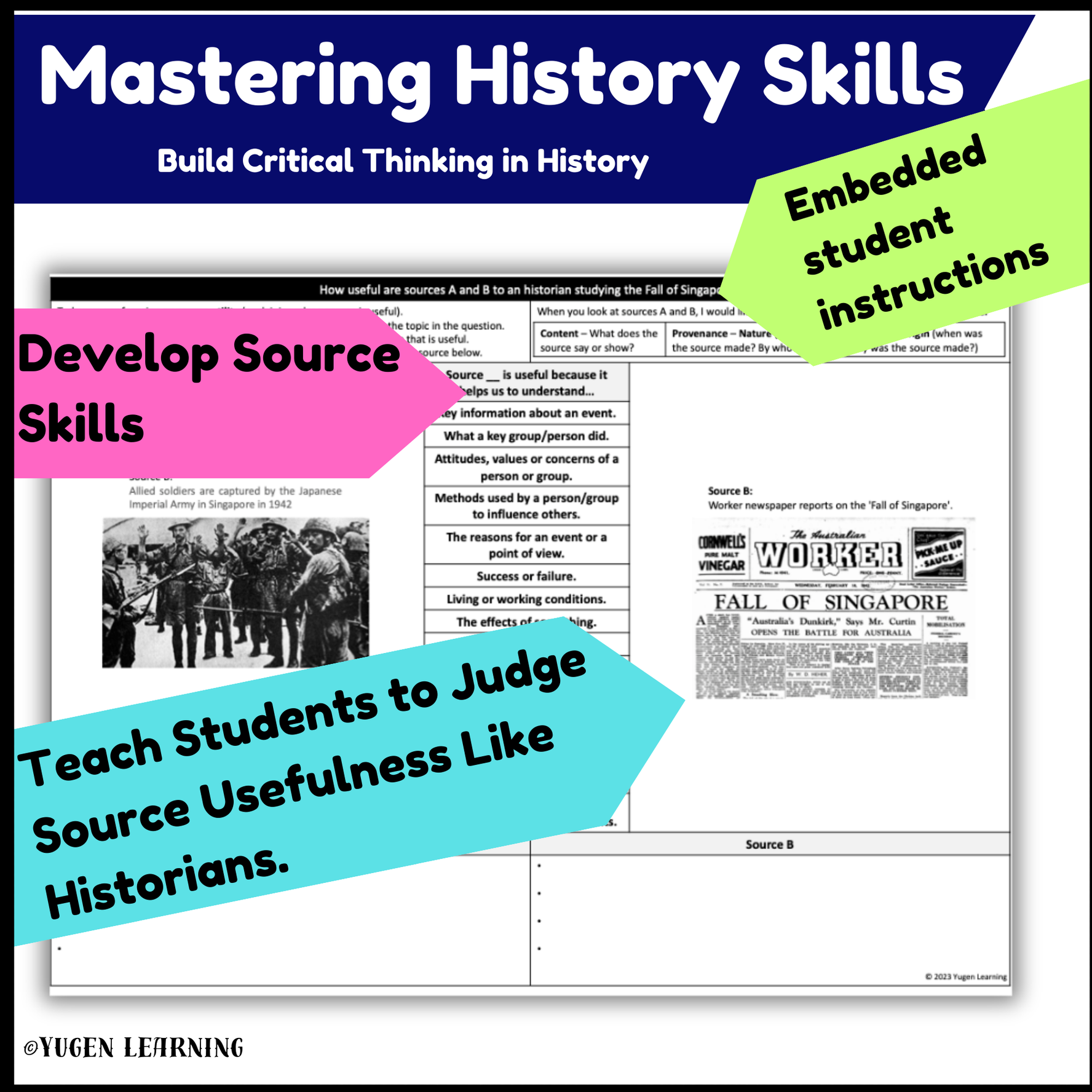 Australian History - WW2 Fall of Singapore Source Usefulness worksheet