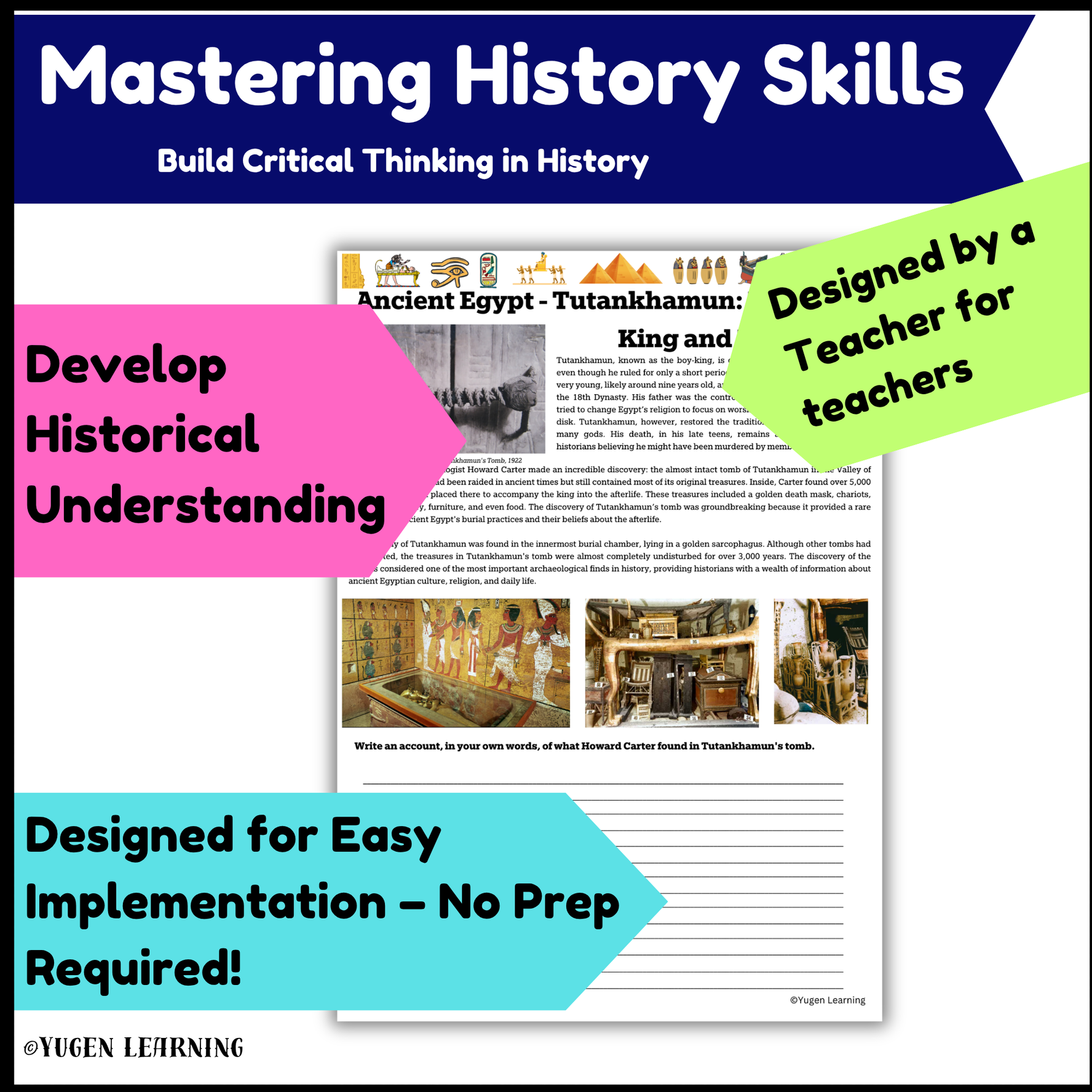 Tutankhamun: The Boy-King Lesson on Ancient Egypt activities, (Digital-Print)