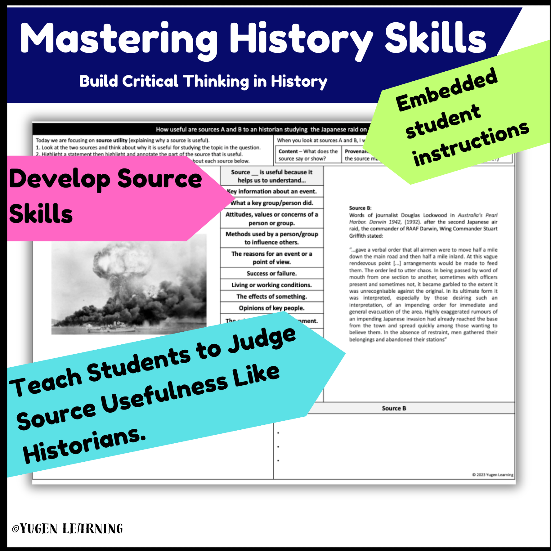 Australian History - WW2 Japanese Attack on Darwin Source Usefulness worksheet