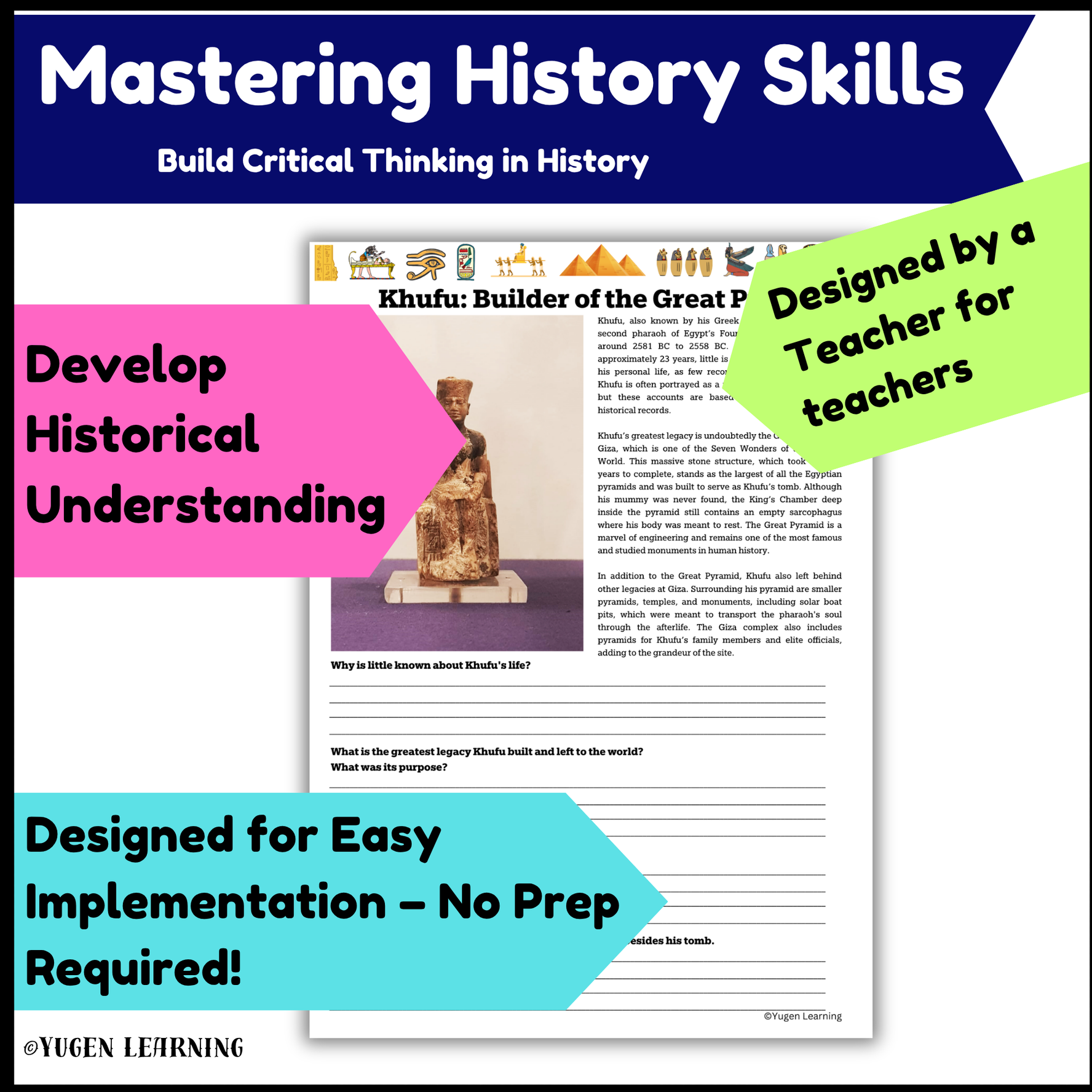 Khufu builder of the Great Pyramid worksheet Activity, slide (Digital-Print)