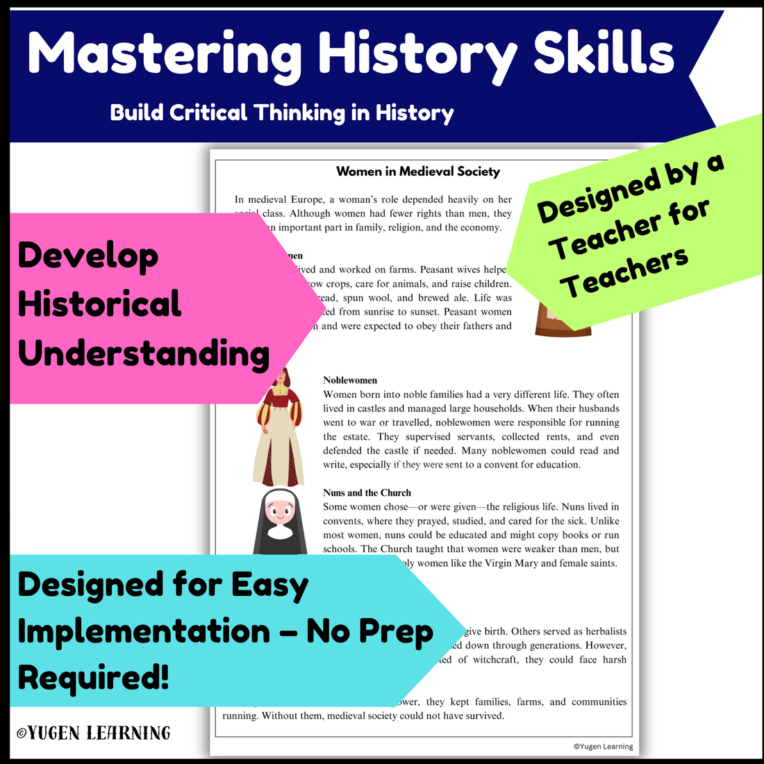 Women in Medieval Society, History Comprehension Activity, Slides, Digital-Print